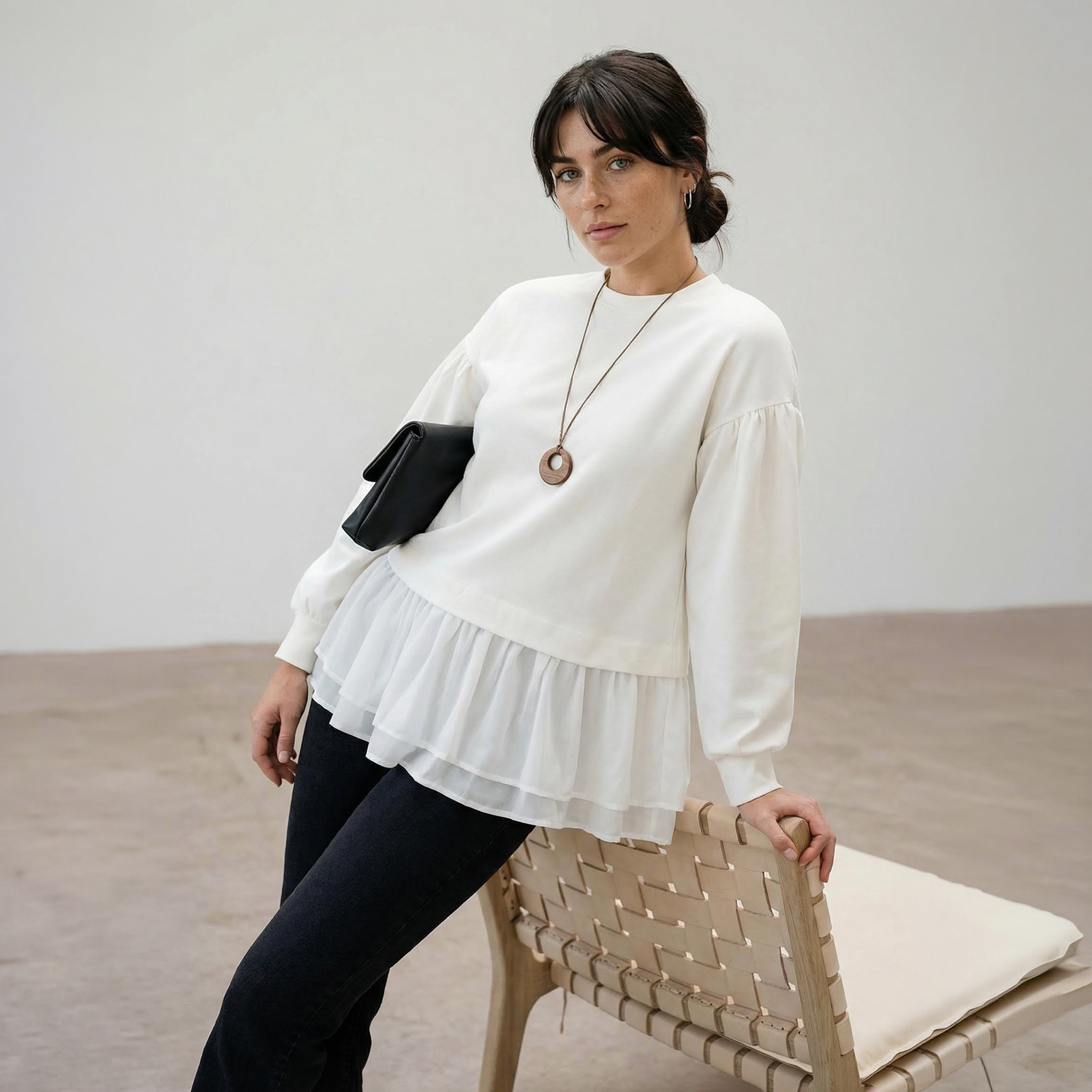 Trendyol Modest White Dropped Sleeves Women's Peplum Tunic-women-clothing-shirtsandblouses-blouses-image-2