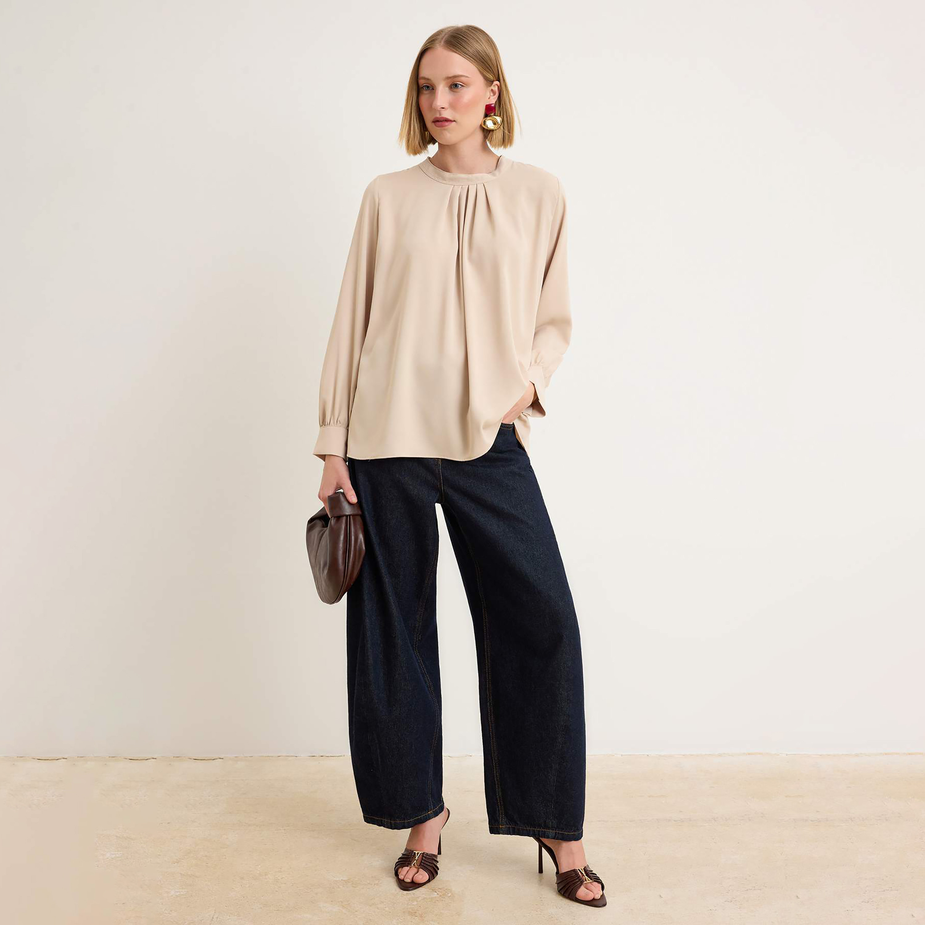 Modest Beige Satin Women's Top-women-clothing-shirtsandblouses-blouses-image-2