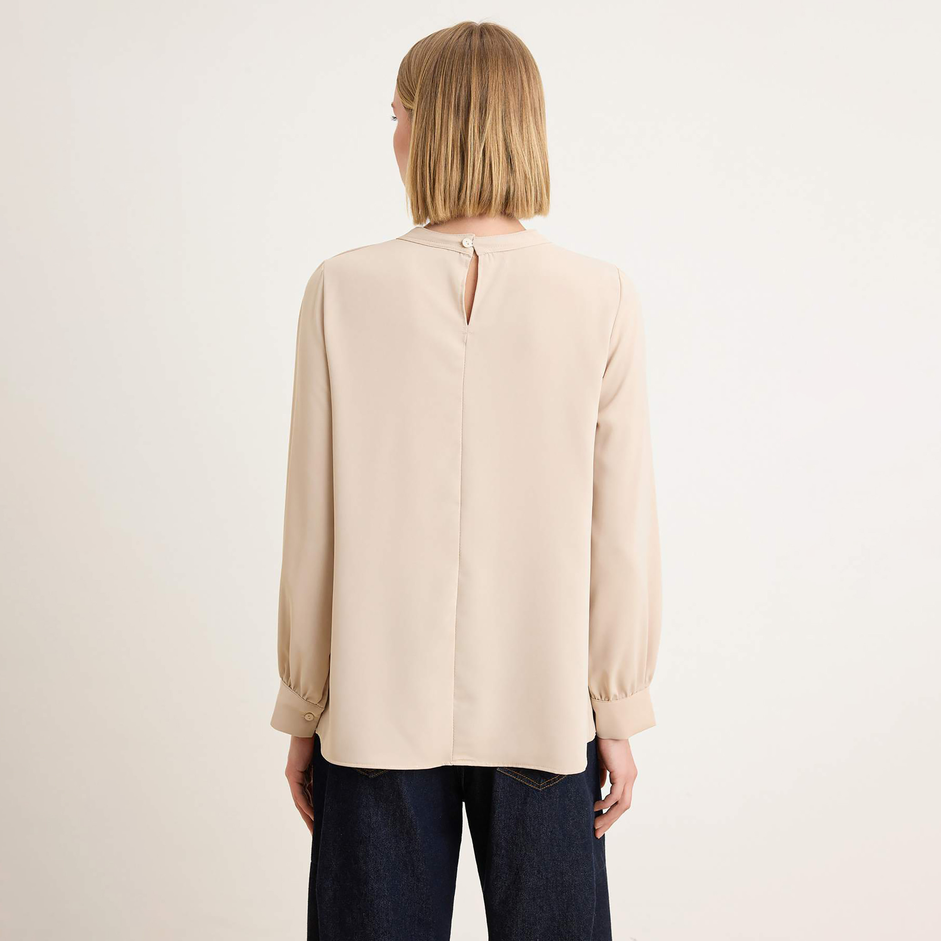 Modest Beige Satin Women's Top-women-clothing-shirtsandblouses-blouses-image-3