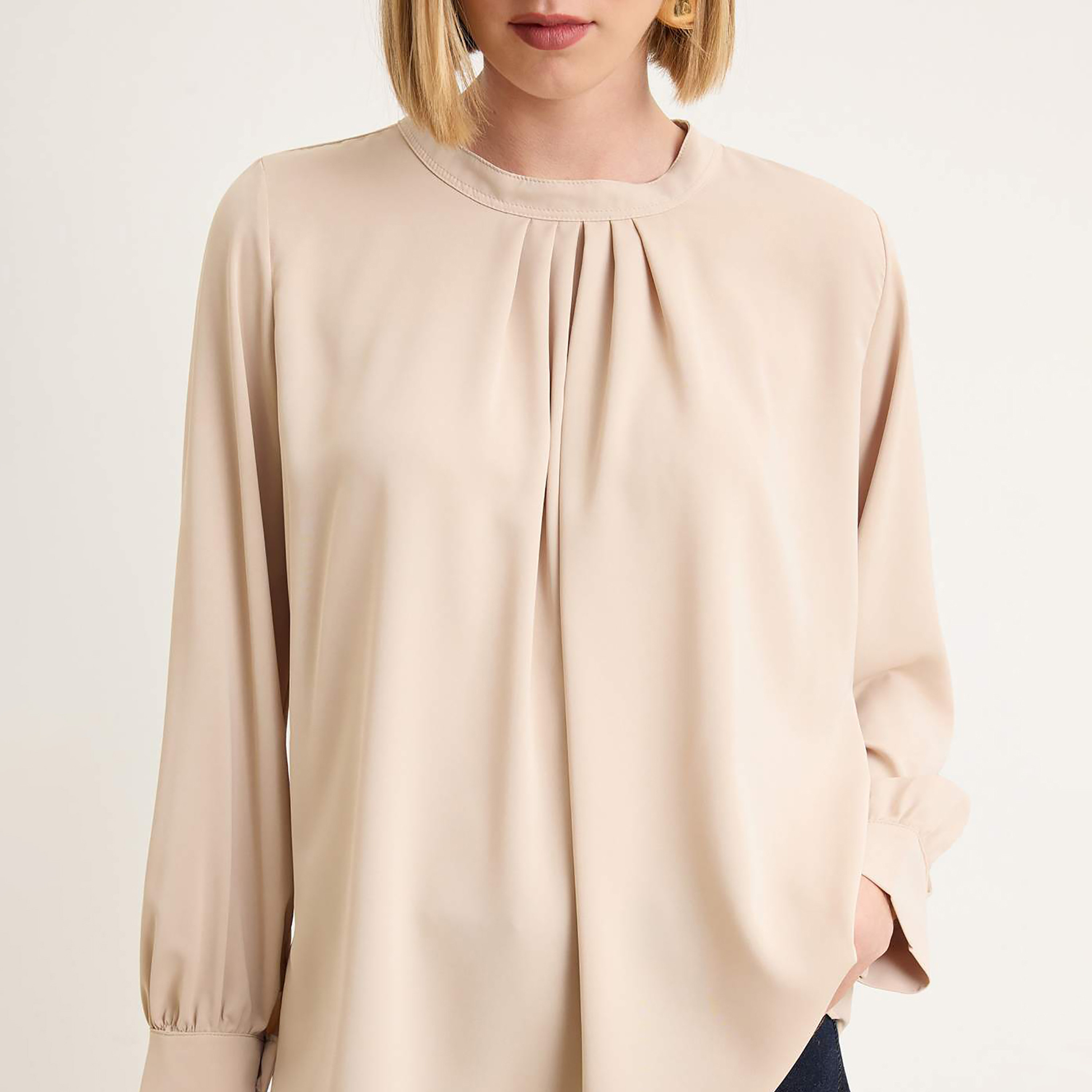 Modest Beige Satin Women's Top-women-clothing-shirtsandblouses-blouses-image-4