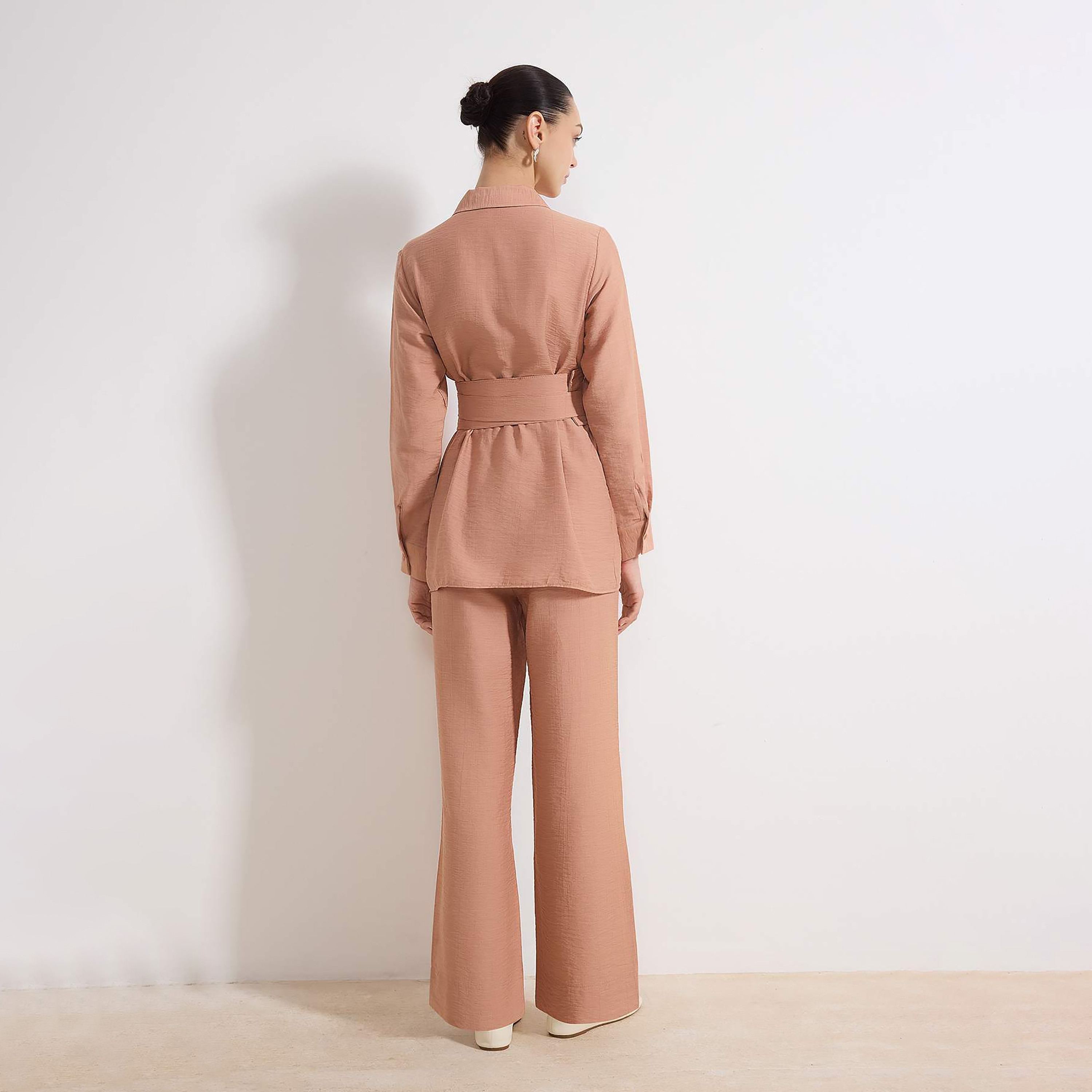 Trendyol Modest Peach Collared Women's Shirt & Pants Set-women-clothing-coordsets-image-5
