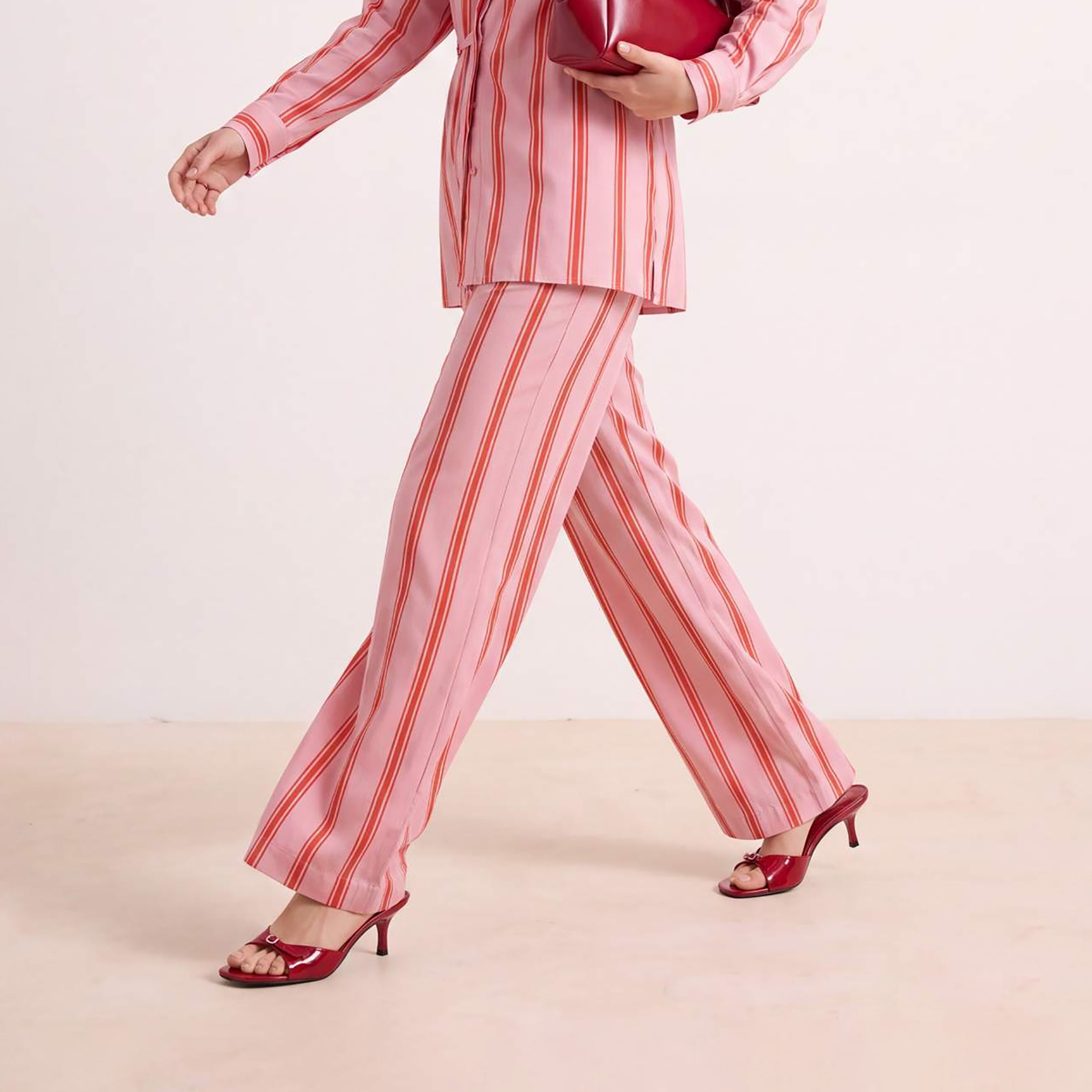 Trendyol Modest Pink Striped Pointed Collar Women's Shirt & Trousers Set-women-clothing-coordsets-image-4