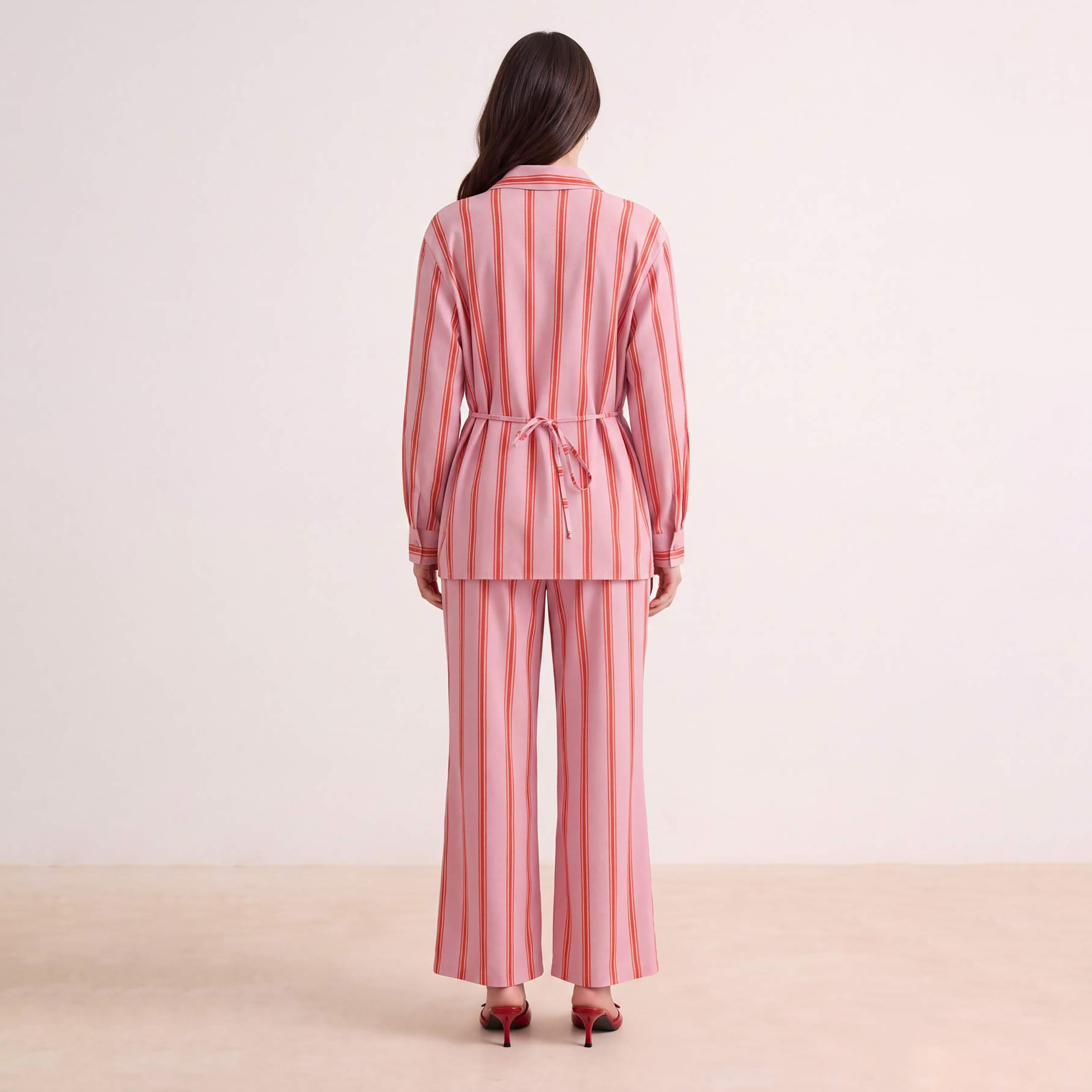 Trendyol Modest Pink Striped Pointed Collar Women's Shirt & Trousers Set-women-clothing-coordsets-image-5