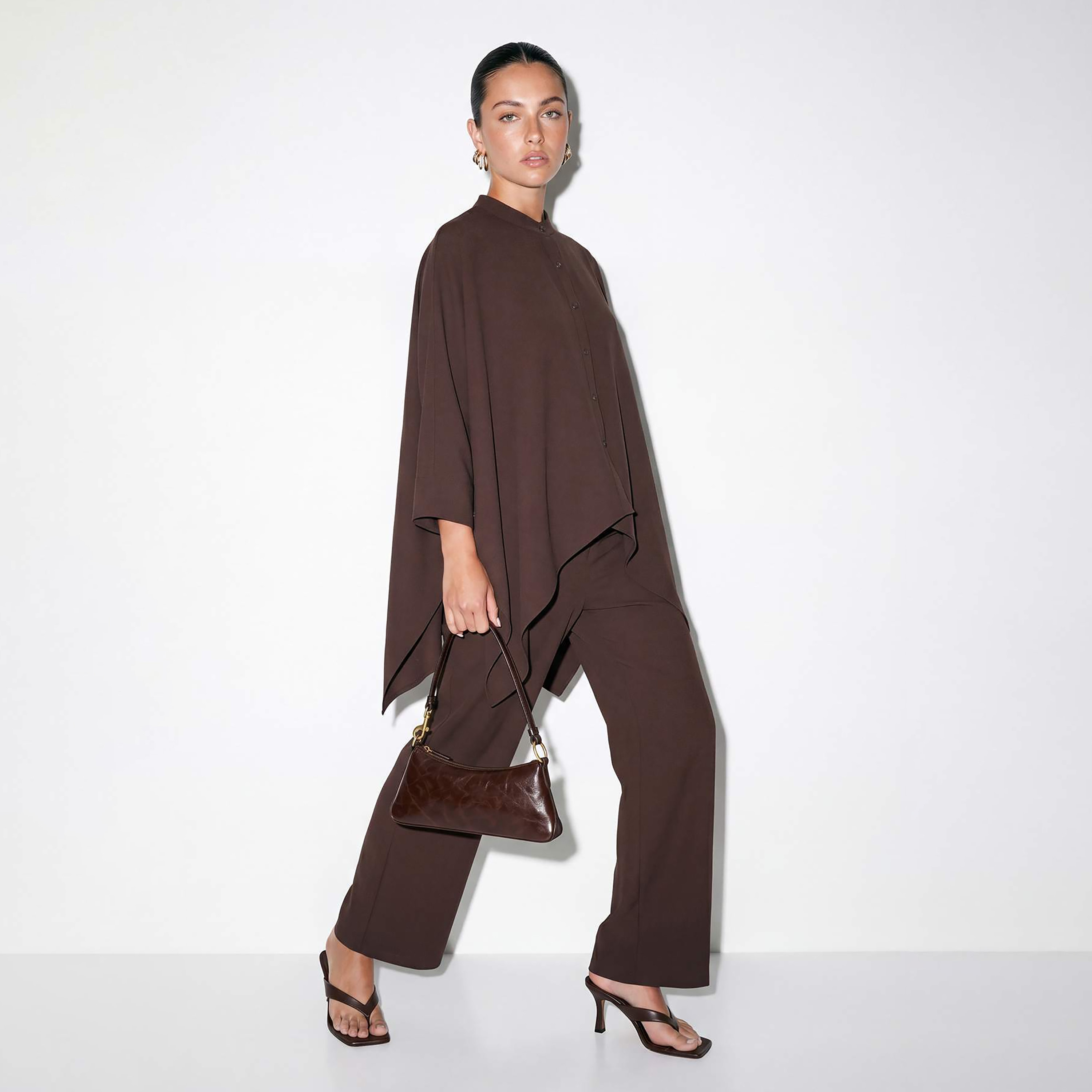 Trendyol Modest Mandarin Collar Dropped Sleeves Women's Shirt & Trousers Set-women-clothing-coordsets-image-1