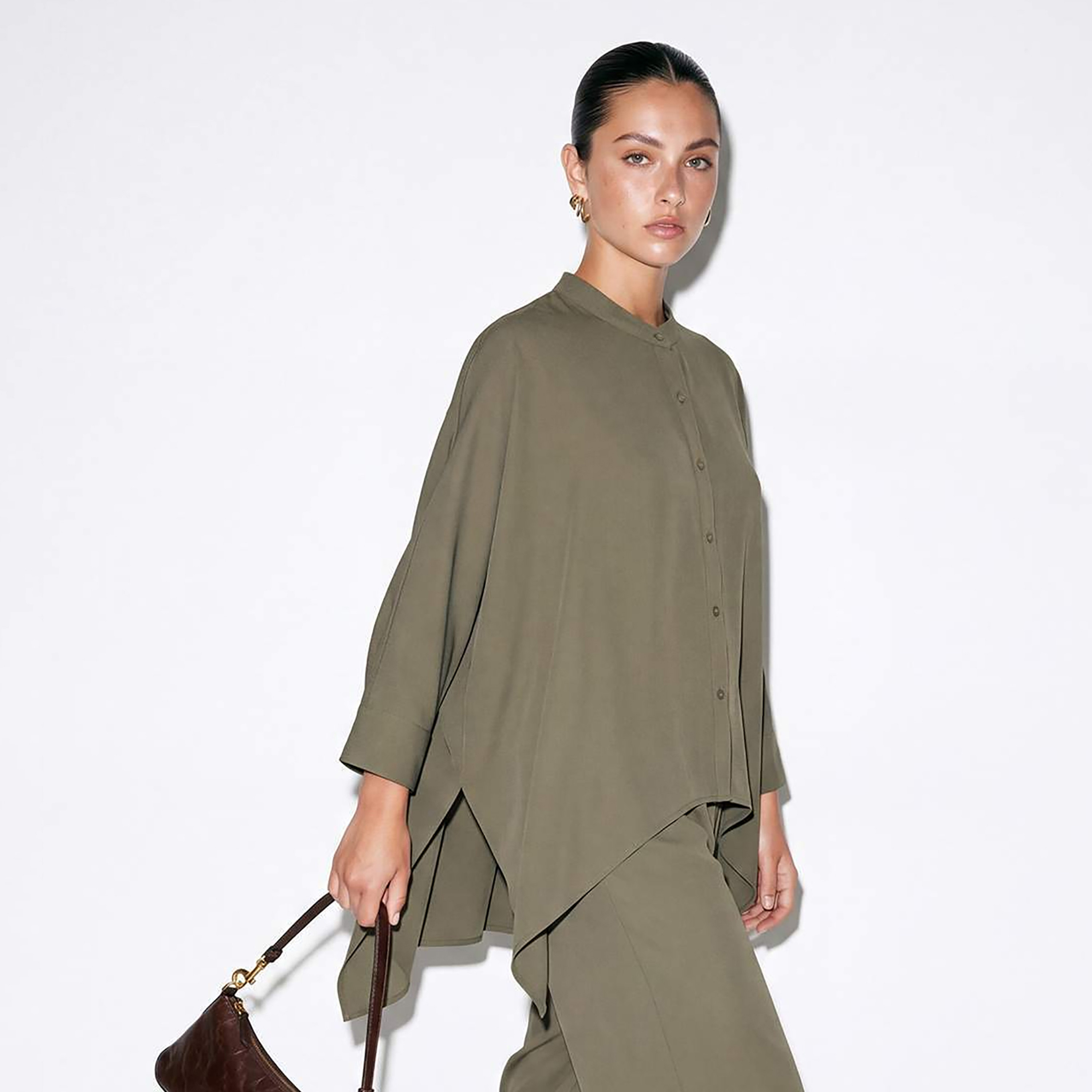 Trendyol Modest Mandarin Collar Dropped Sleeves Women's Shirt & Trousers Set-women-clothing-coordsets-image-2