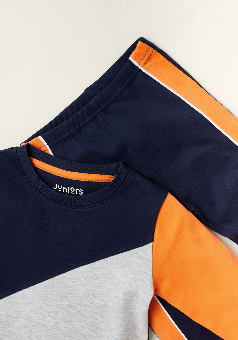 Juniors Coloublock Long Sleeves T-shirt and Full Length Pyjama Set-Pyjama Sets-image-3