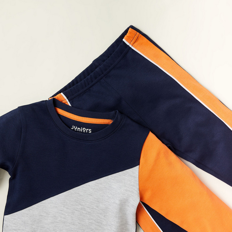 Juniors Coloublock Long Sleeves T-shirt and Full Length Pyjama Set