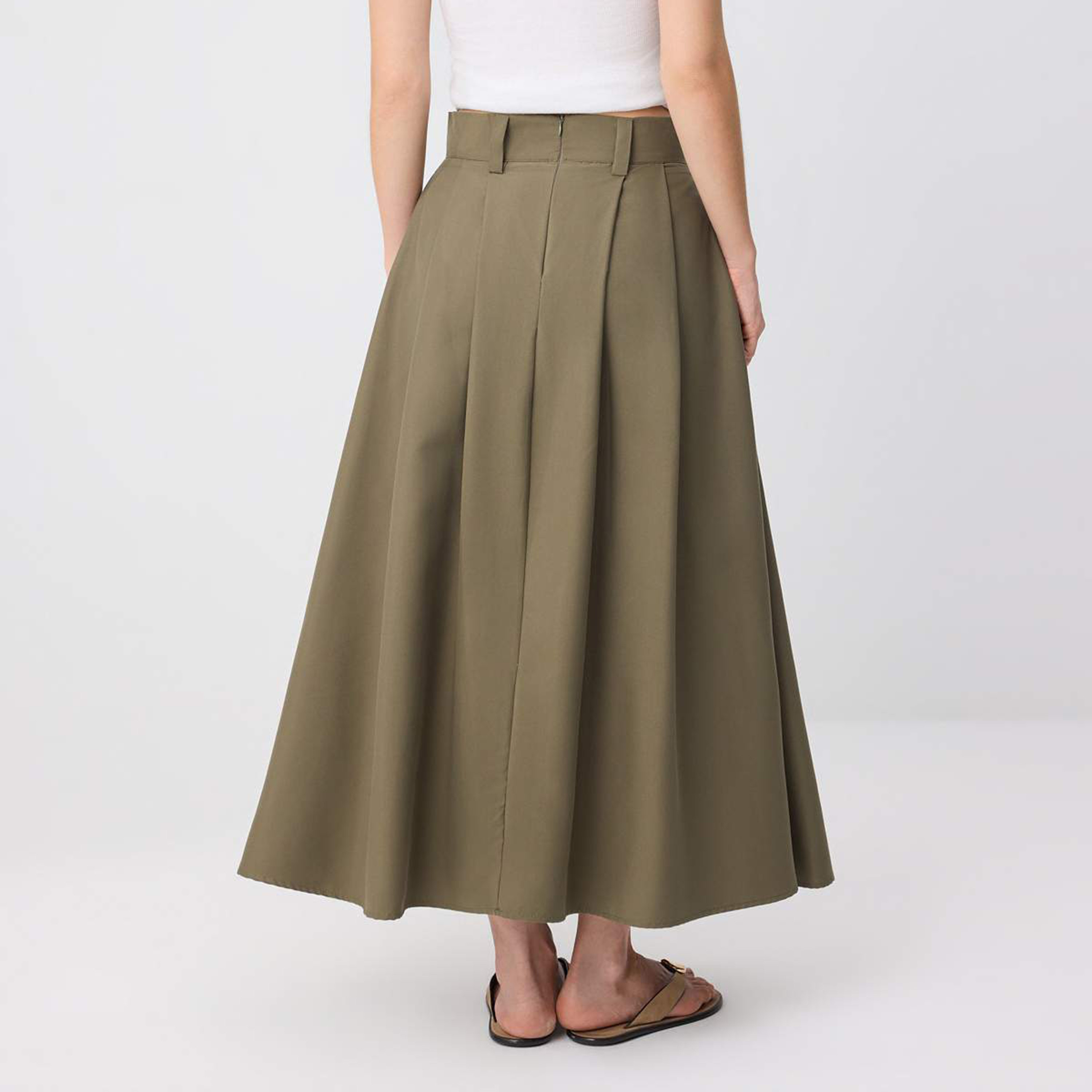 تنورة ماكسي خضراء واسعة مطوية للنساء-women-clothing-skirts-image-4