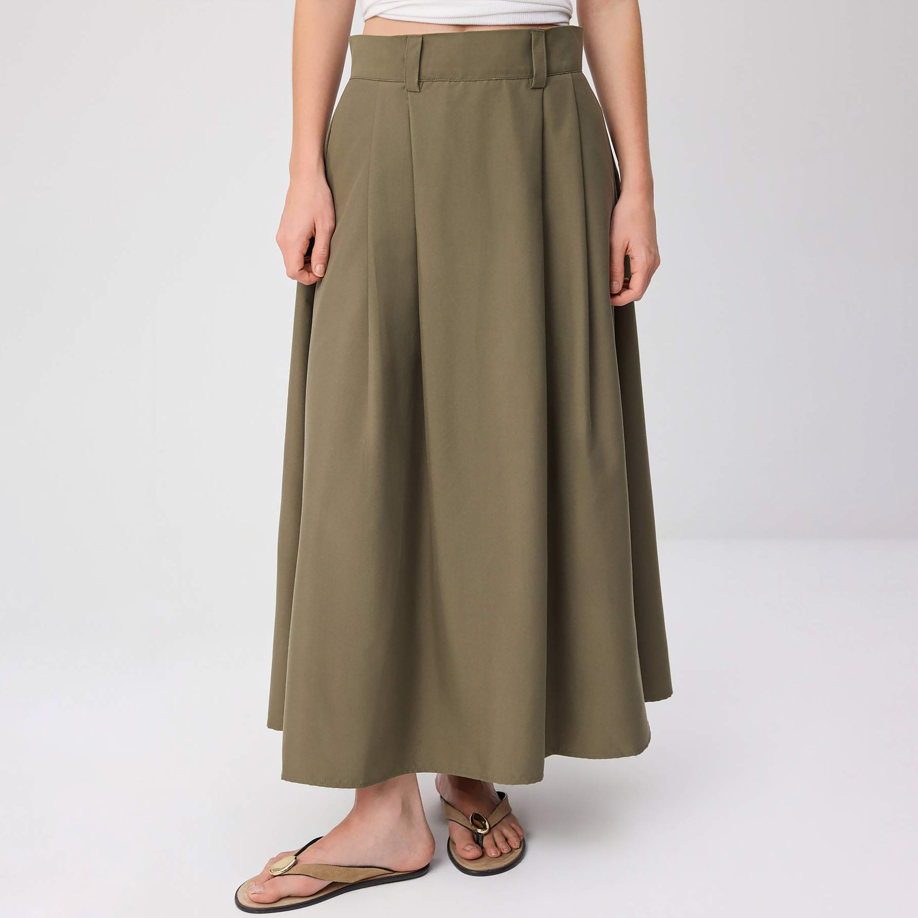 تنورة ماكسي خضراء واسعة مطوية للنساء-women-clothing-skirts-image-6