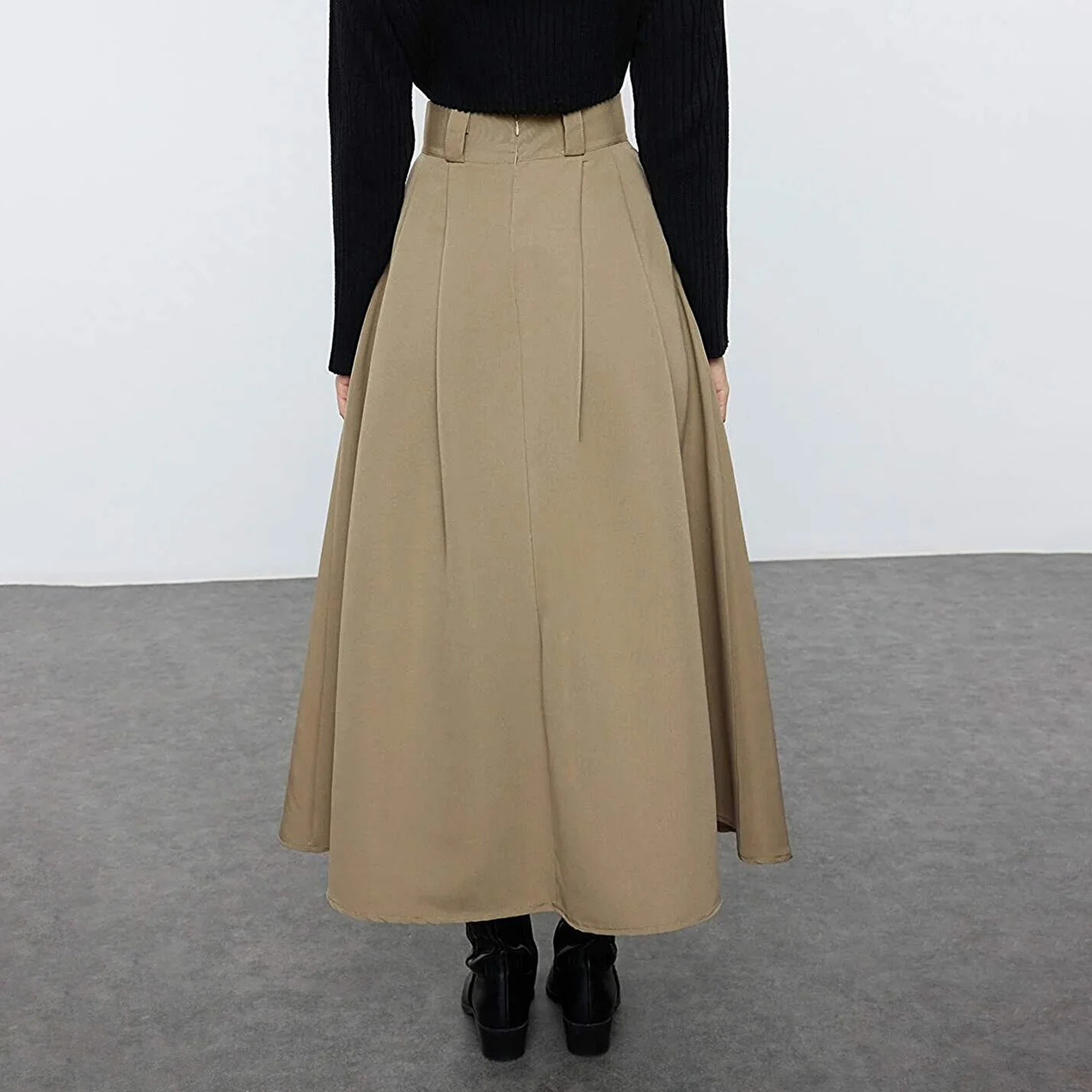 تنورة ماكسي خضراء واسعة مطوية للنساء-women-clothing-skirts-image-7