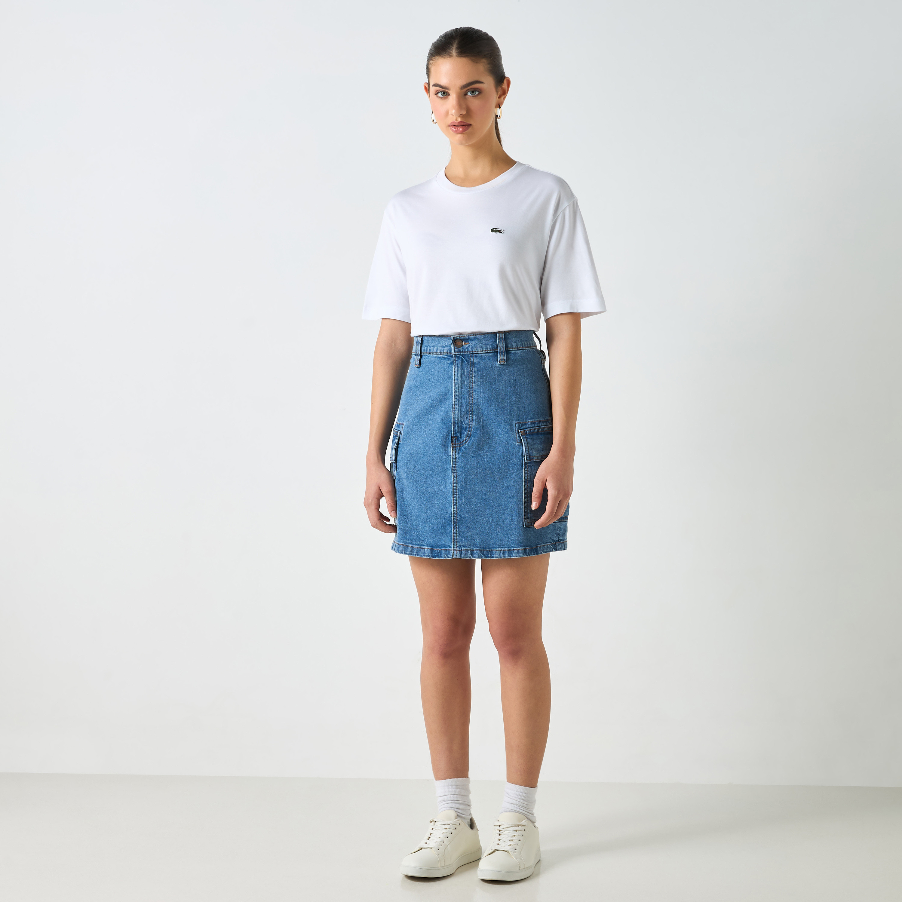 Lacoste Logo Applique Round Neck T-shirt with Short Sleeves-women-clothing-tshirts-image-2