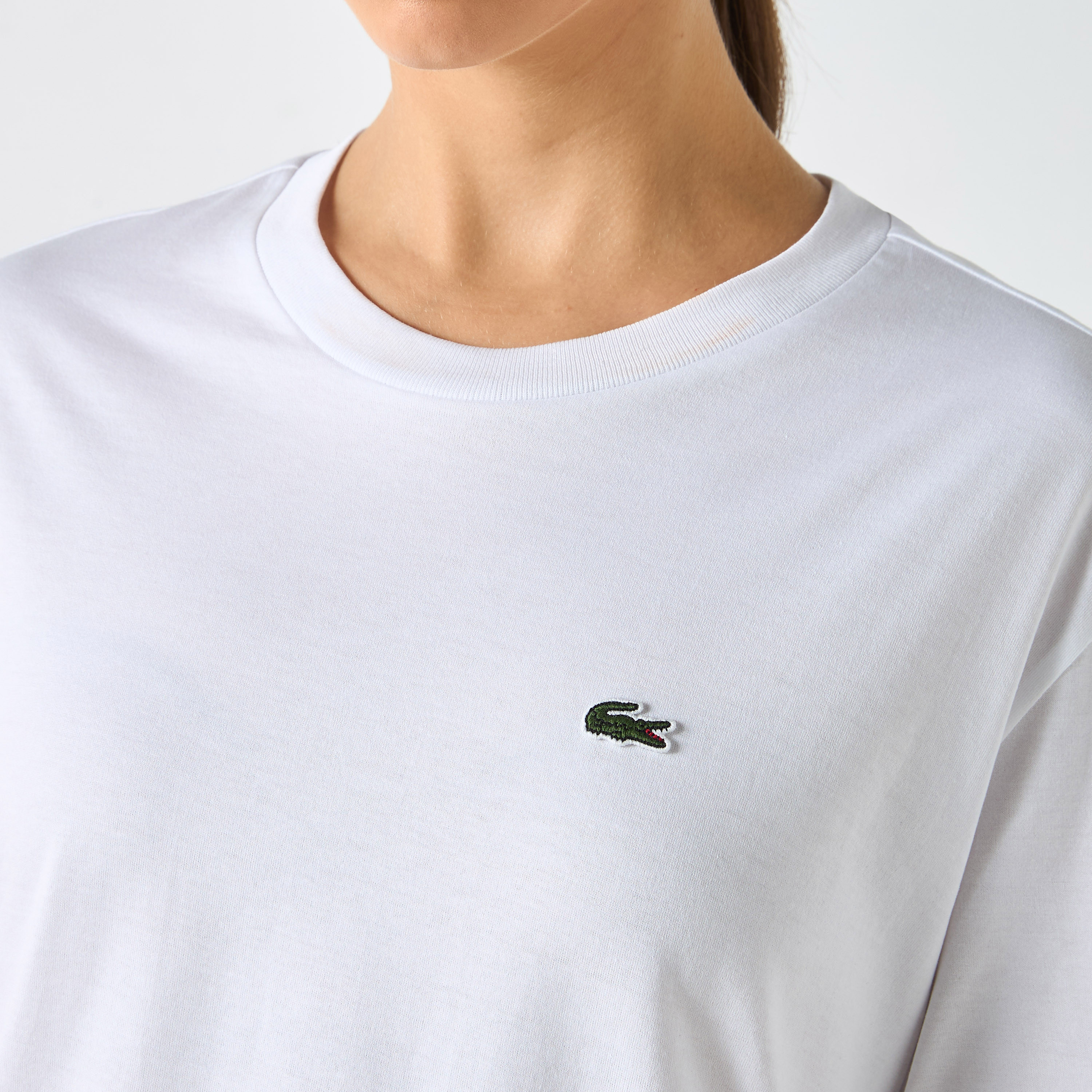 Lacoste Logo Applique Round Neck T-shirt with Short Sleeves-women-clothing-tshirts-image-4