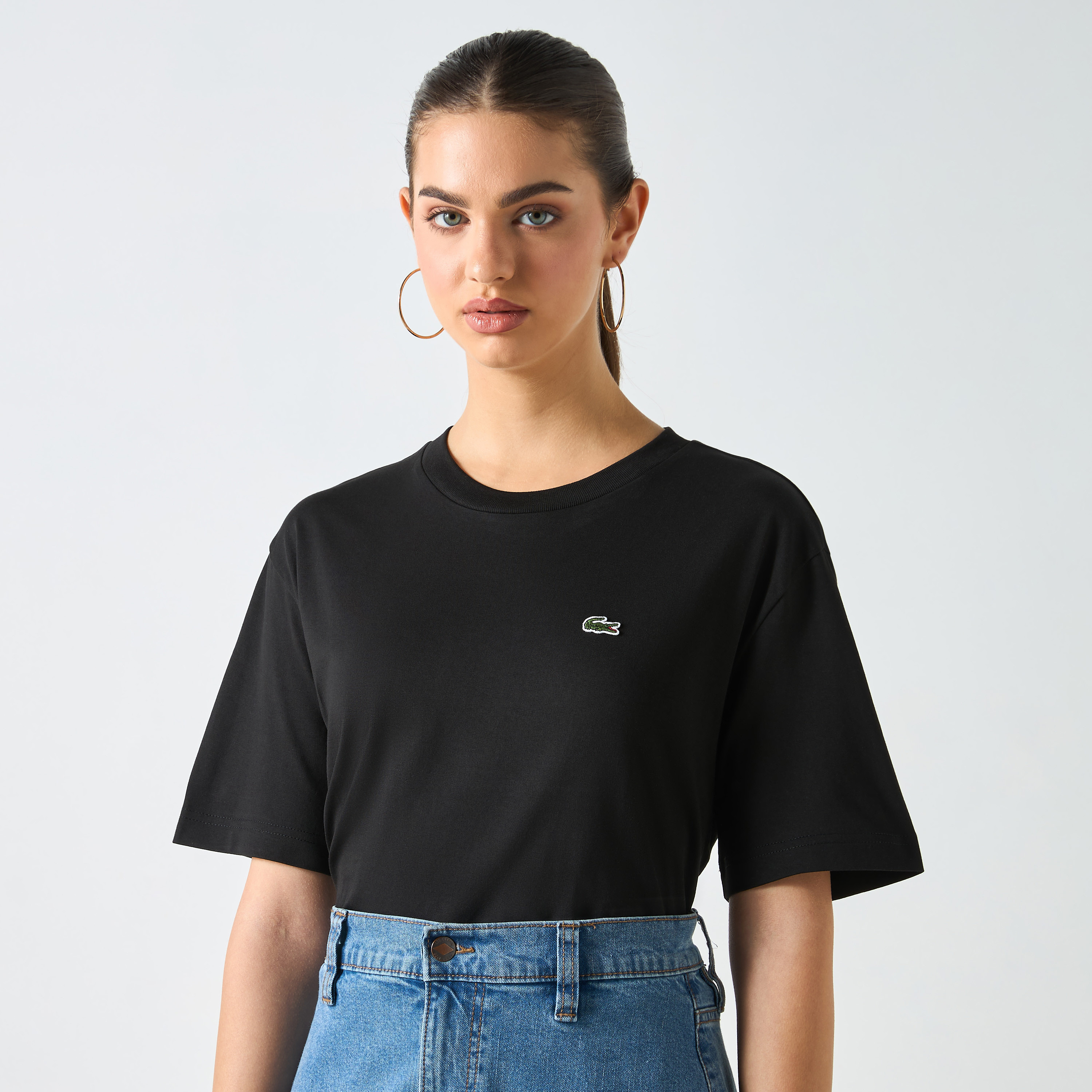 Lacoste Solid Round Neck T-shirt with Short Sleeves-women-clothing-tshirts-image-1