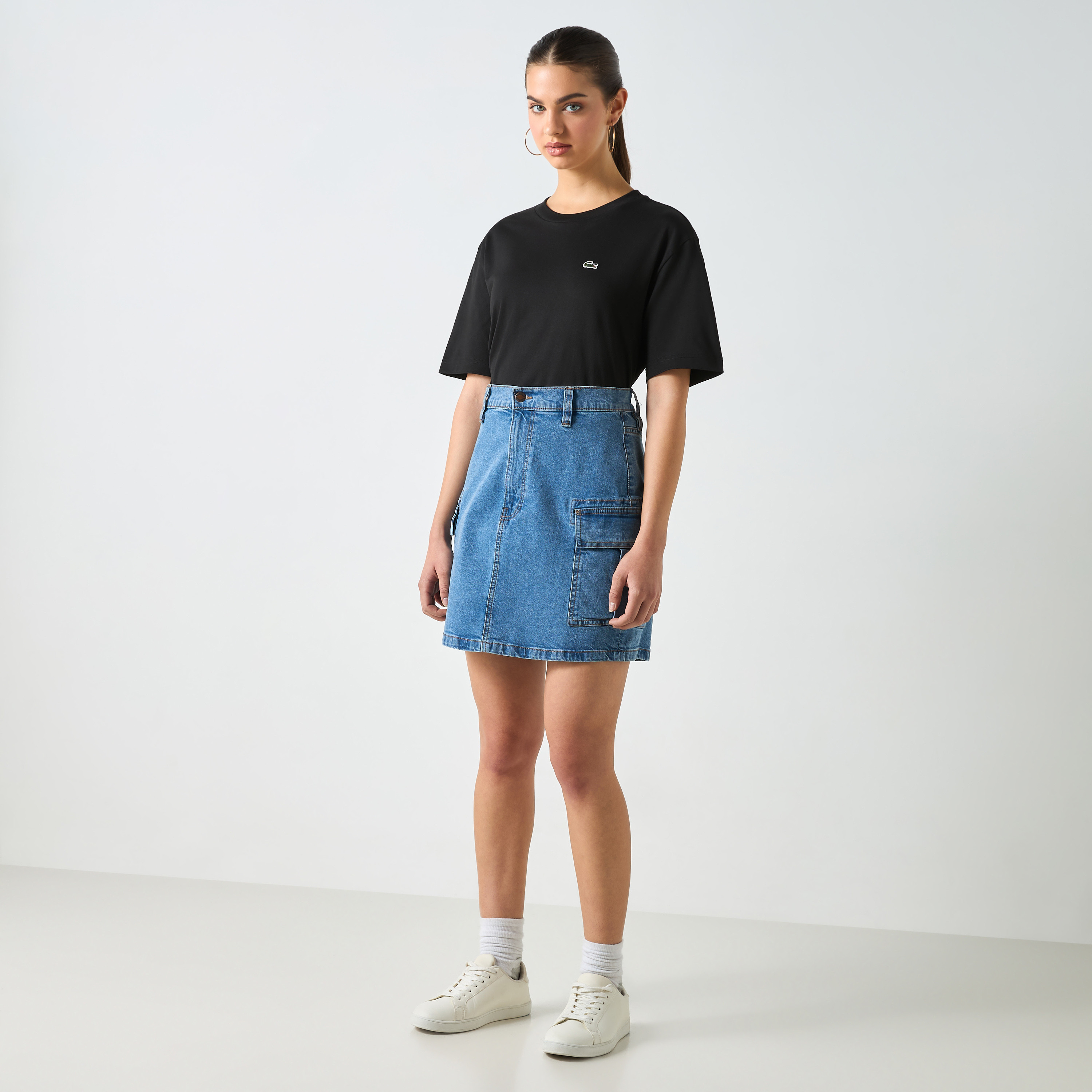 Lacoste Solid Round Neck T-shirt with Short Sleeves-women-clothing-tshirts-image-2