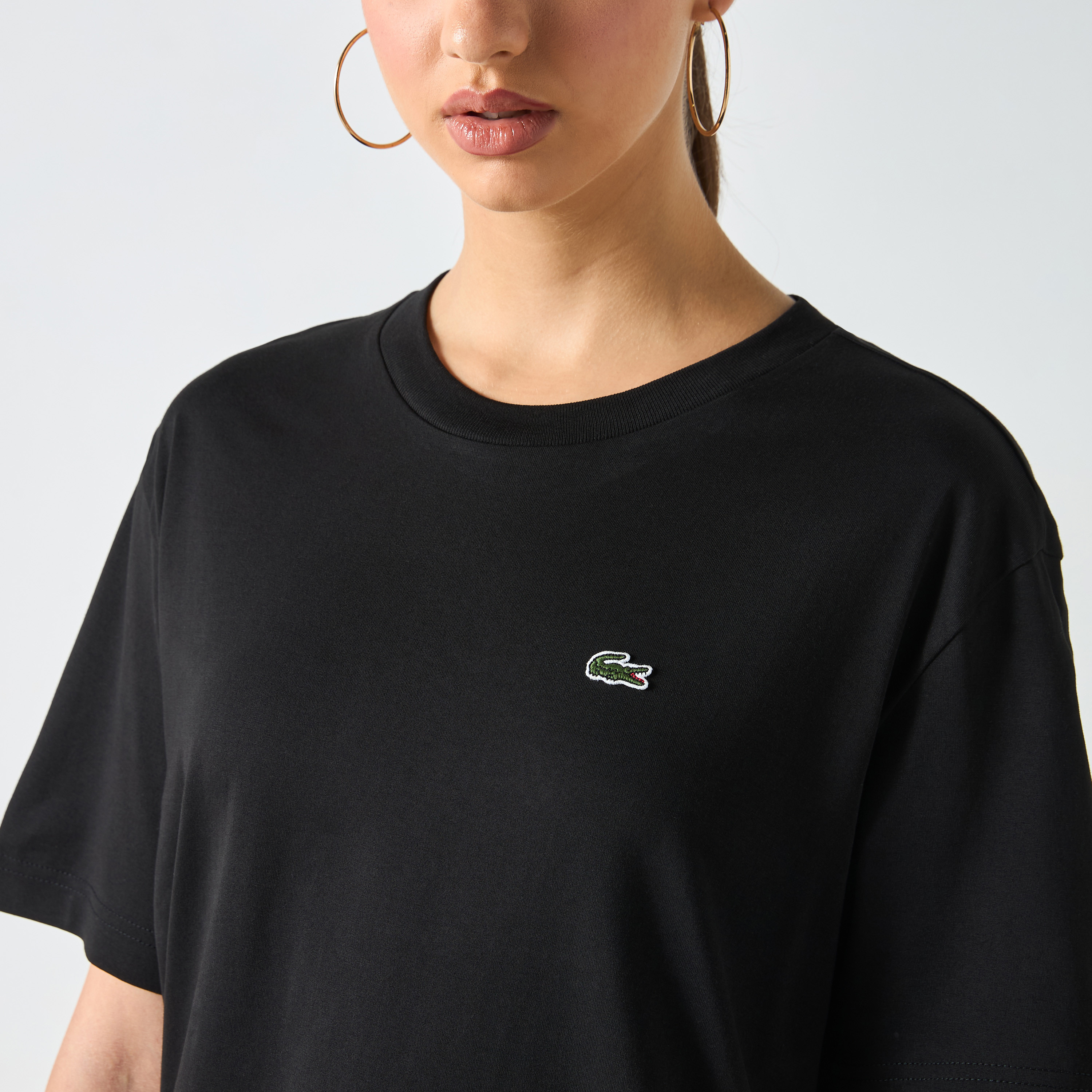Lacoste Solid Round Neck T-shirt with Short Sleeves-women-clothing-tshirts-image-4