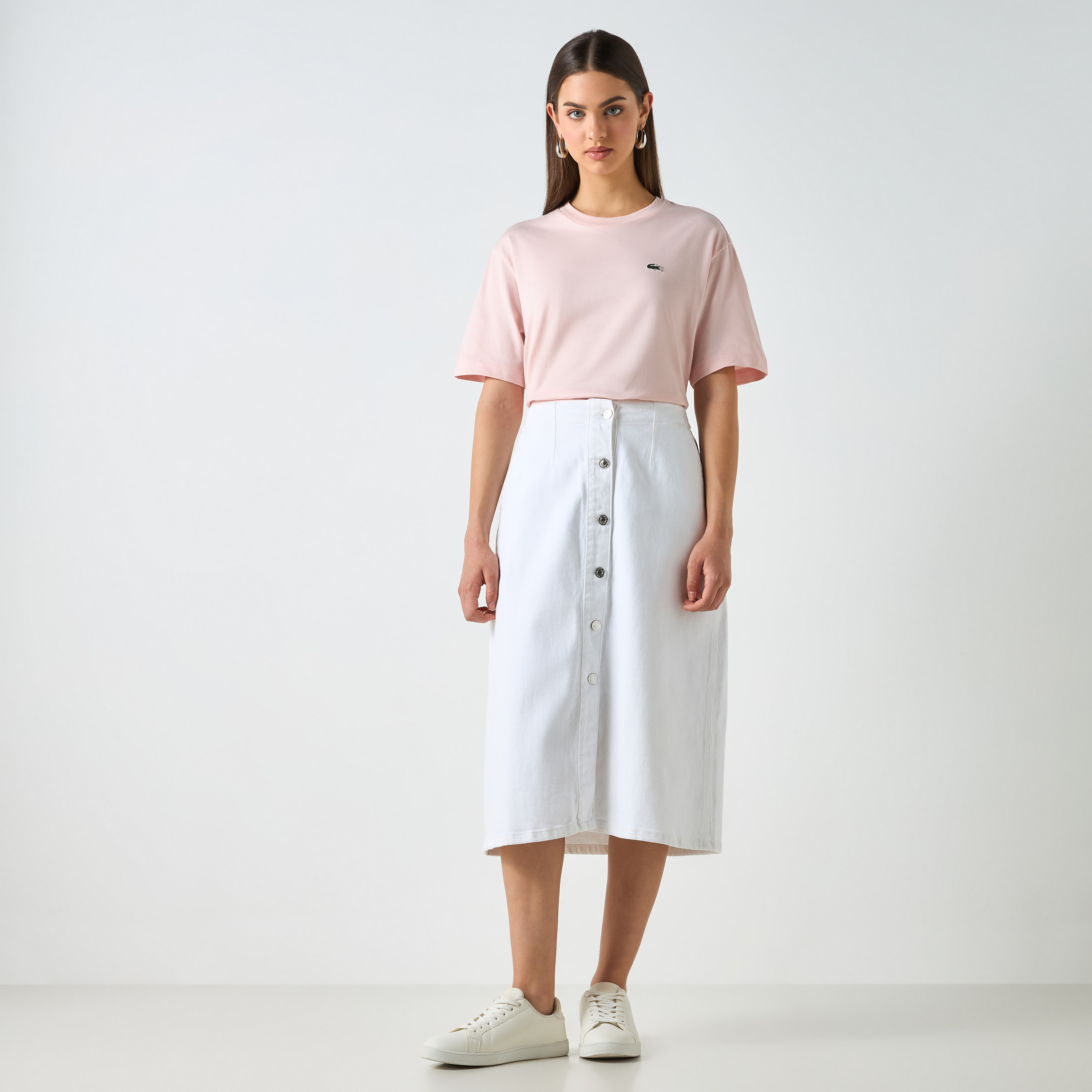 Lacoste Solid T-shirt with Short Sleeves and Round Neck-women-clothing-tshirts-image-2
