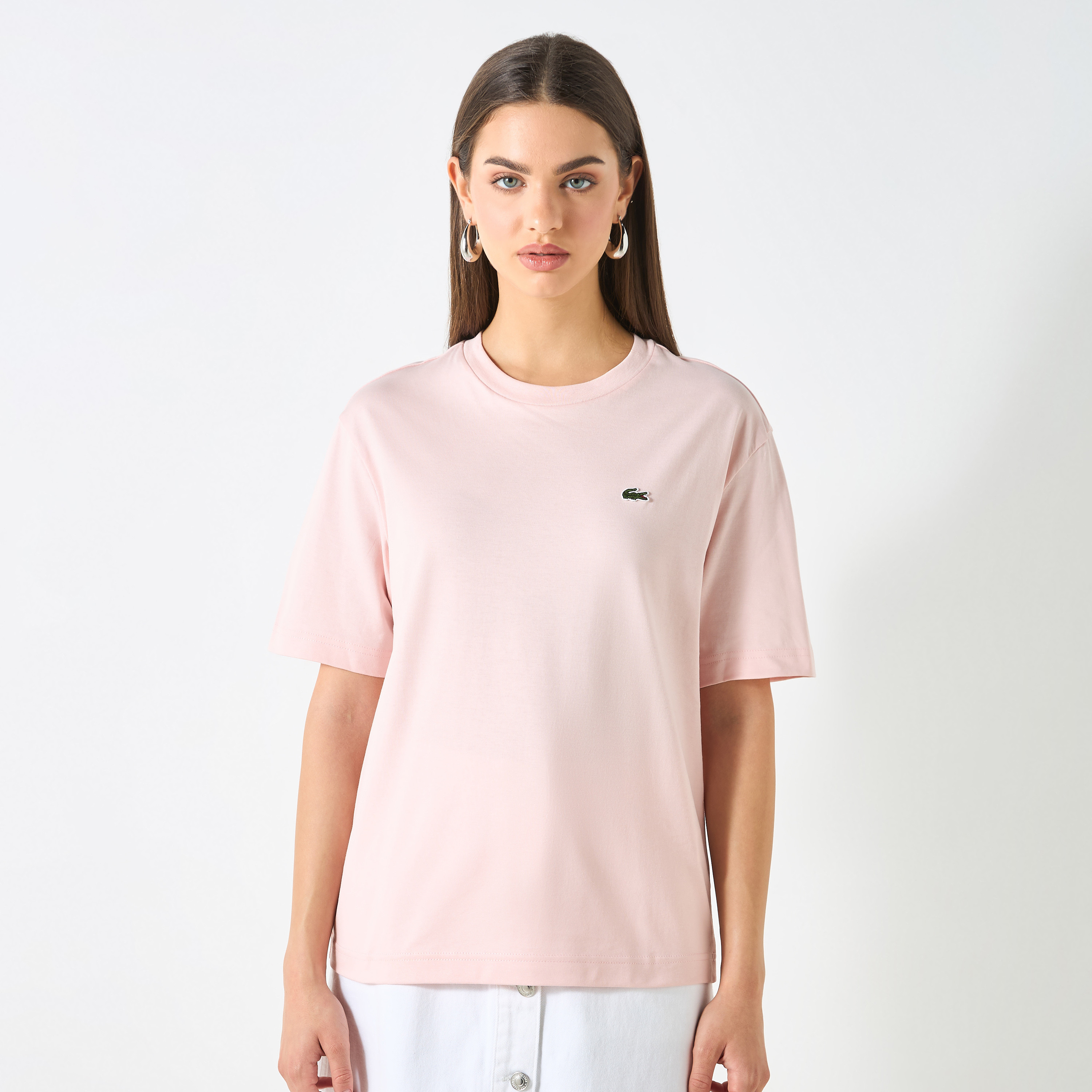 Lacoste Solid T-shirt with Short Sleeves and Round Neck-women-clothing-tshirts-image-3