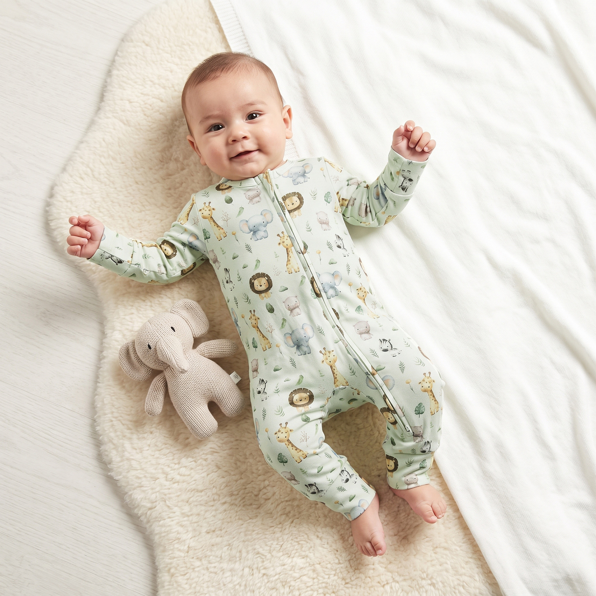 Juniors Cotton Crew Neck Long Sleeves Sleepsuit with Safari Print-baby-boys-clothing-nightwear-sleepsuits-image-1