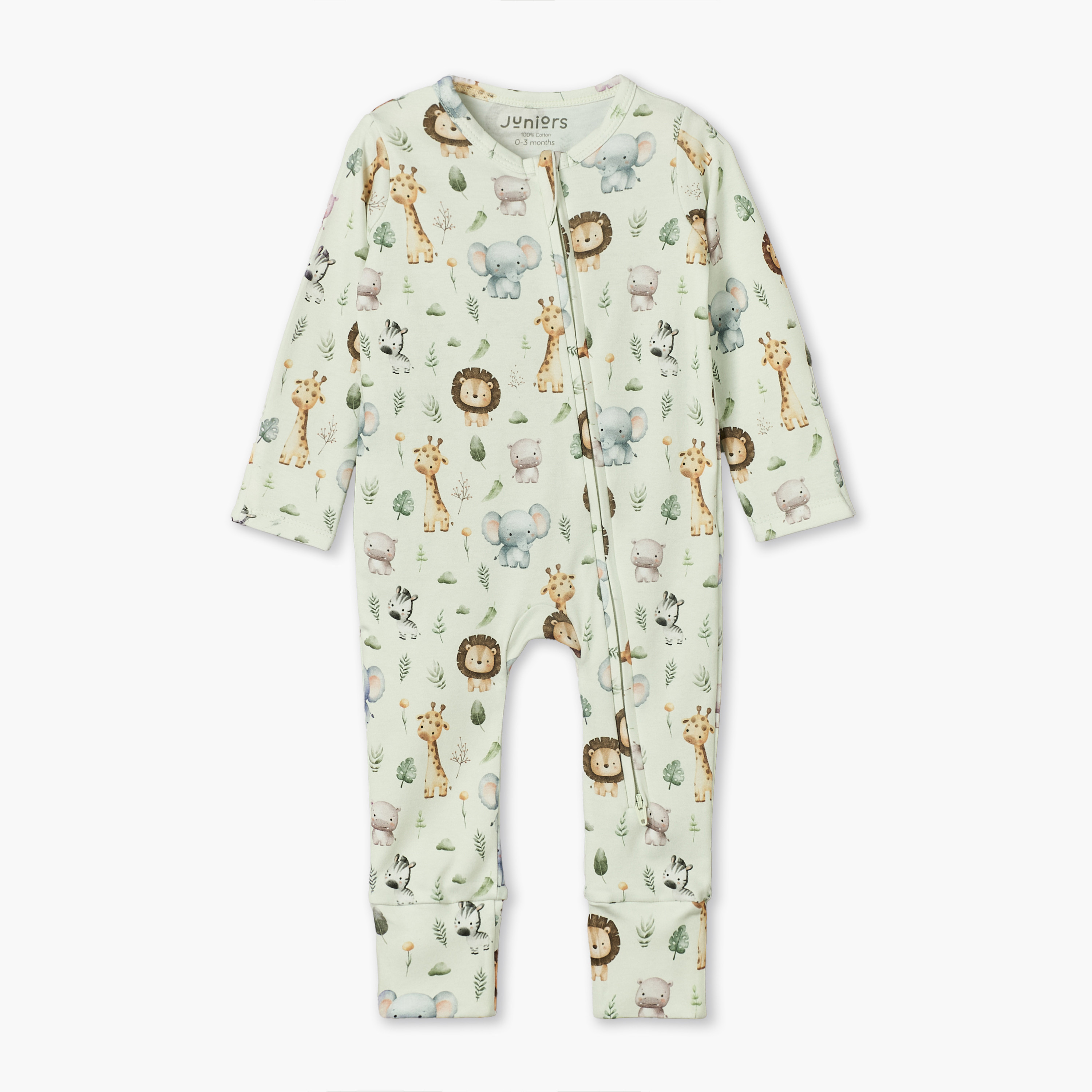 Juniors Cotton Crew Neck Long Sleeves Sleepsuit with Safari Print-baby-boys-clothing-nightwear-sleepsuits-image-2