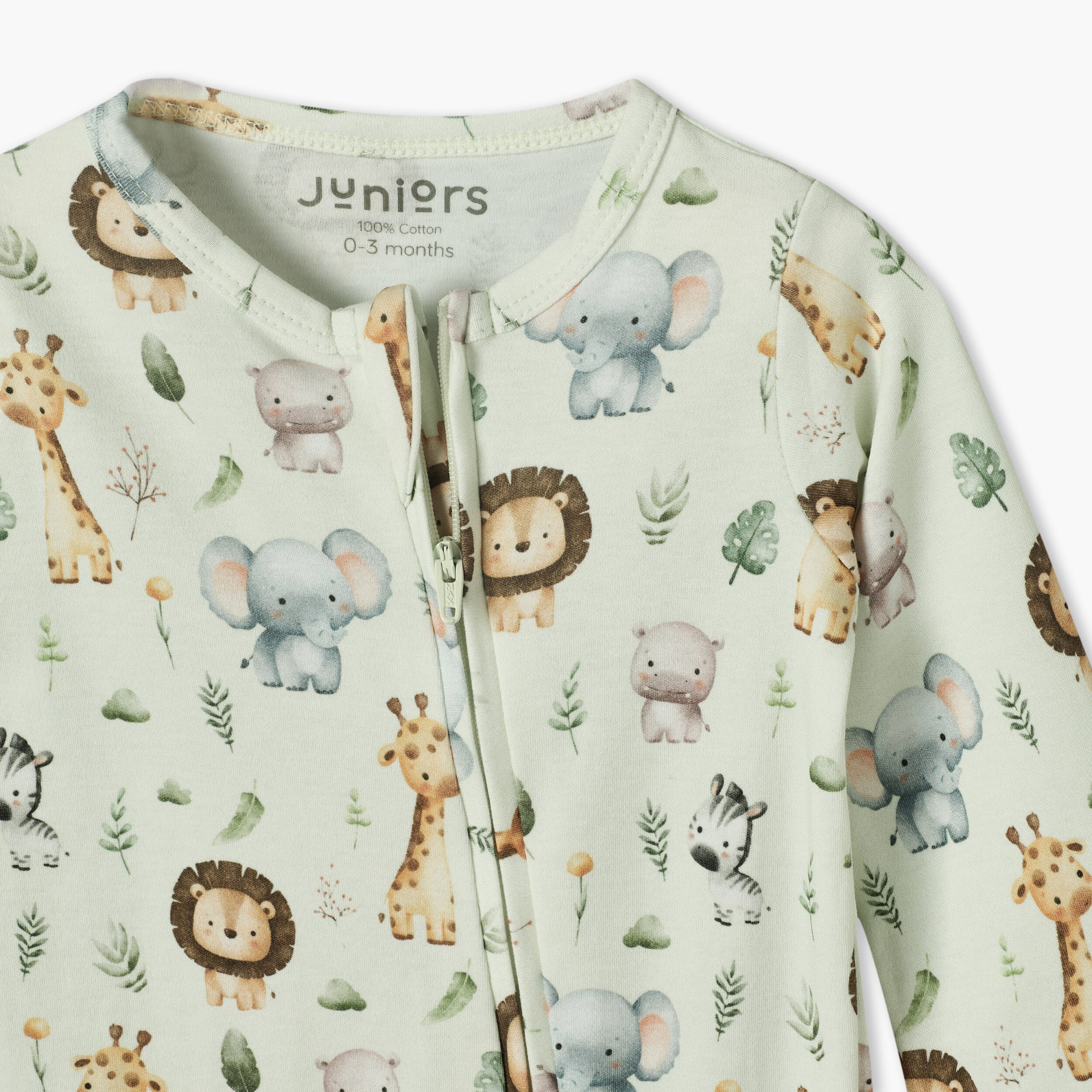 Juniors Cotton Crew Neck Long Sleeves Sleepsuit with Safari Print-baby-boys-clothing-nightwear-sleepsuits-image-4
