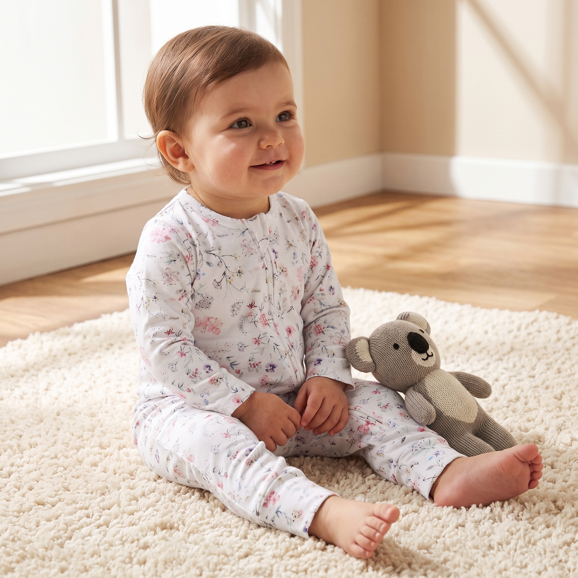 Juniors Cotton Crew Neck Long Sleeves Sleepsuit with Floral Print-baby-girls-clothing-nightwear-sleepsuits-image-1