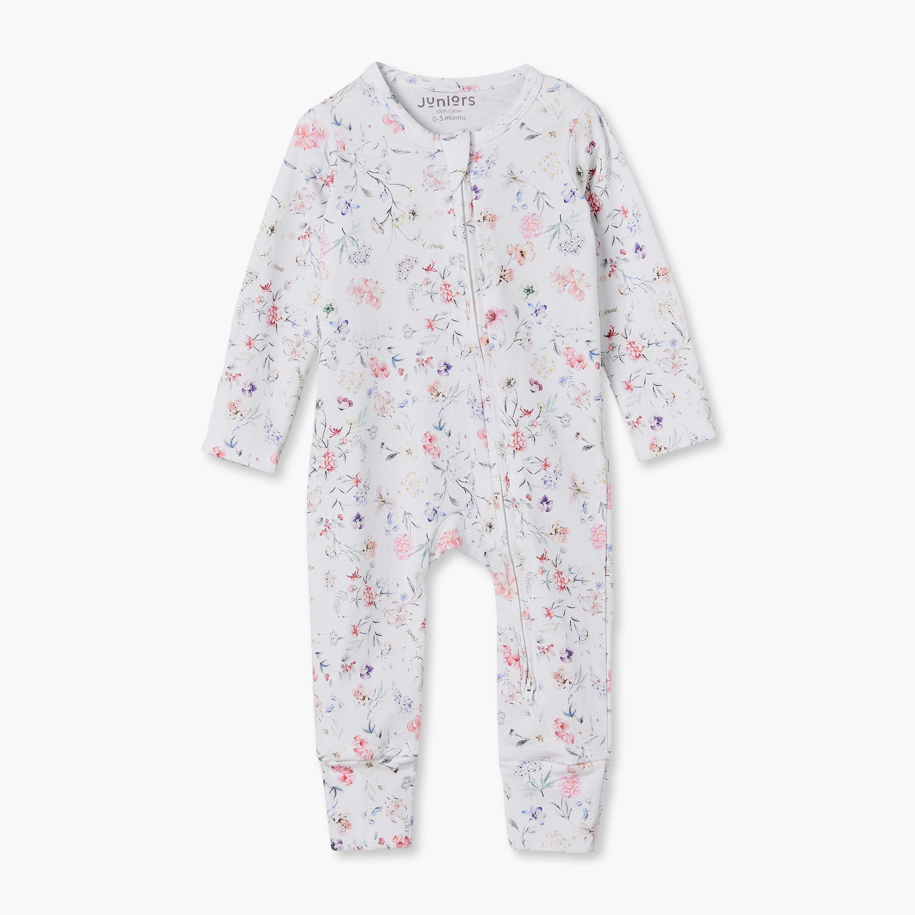 Juniors Cotton Crew Neck Long Sleeves Sleepsuit with Floral Print-baby-girls-clothing-nightwear-sleepsuits-image-2