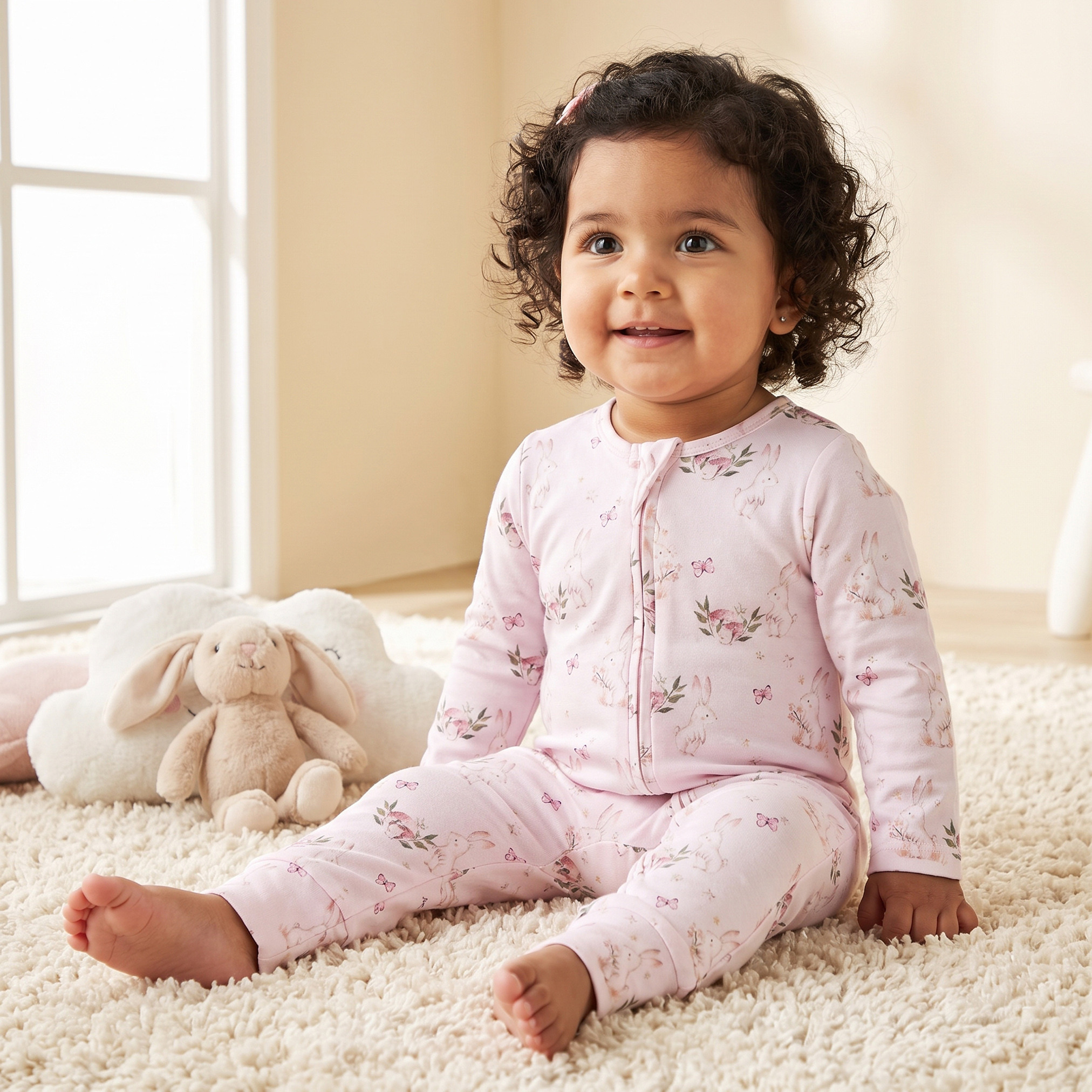 Juniors Cotton Crew Neck Long Sleeves Sleepsuit with Floral Print-baby-girls-clothing-nightwear-sleepsuits-image-1