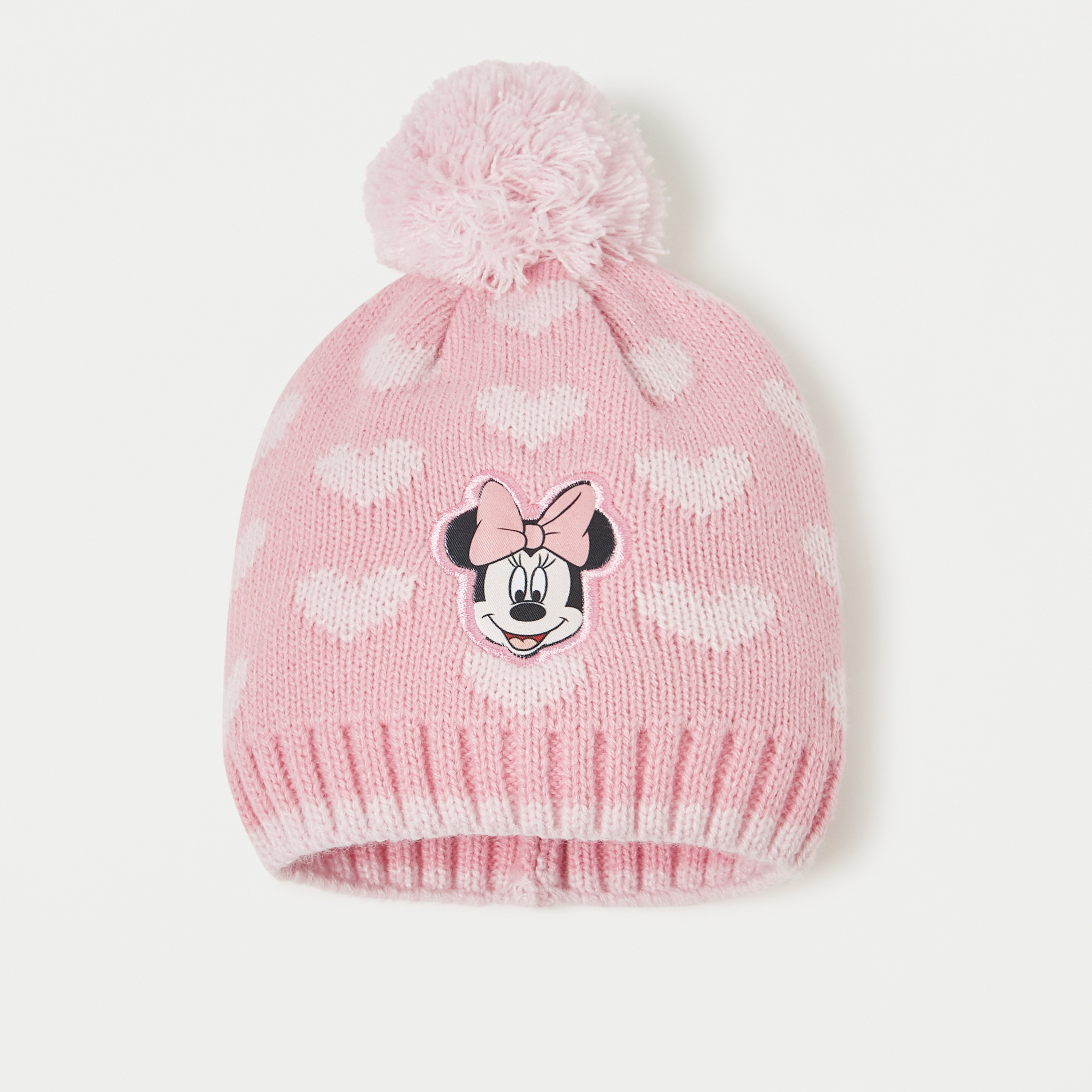 Disney Minnie Mouse Embroidered Beanie Cap with Pom Pom Detail-baby-girls-clothing-winterwear-winteraccessories-image-1