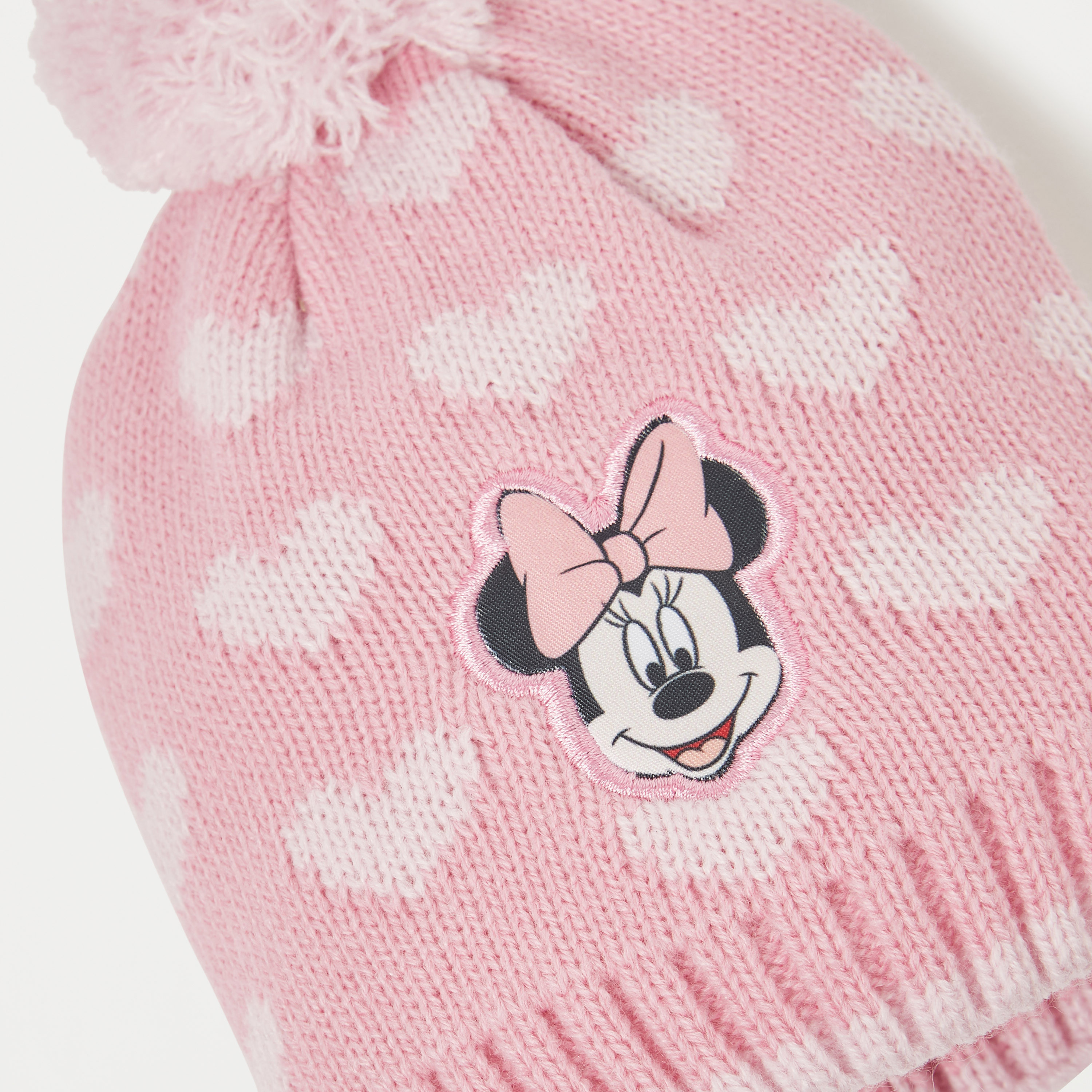 Disney Minnie Mouse Embroidered Beanie Cap with Pom Pom Detail-baby-girls-clothing-winterwear-winteraccessories-image-3