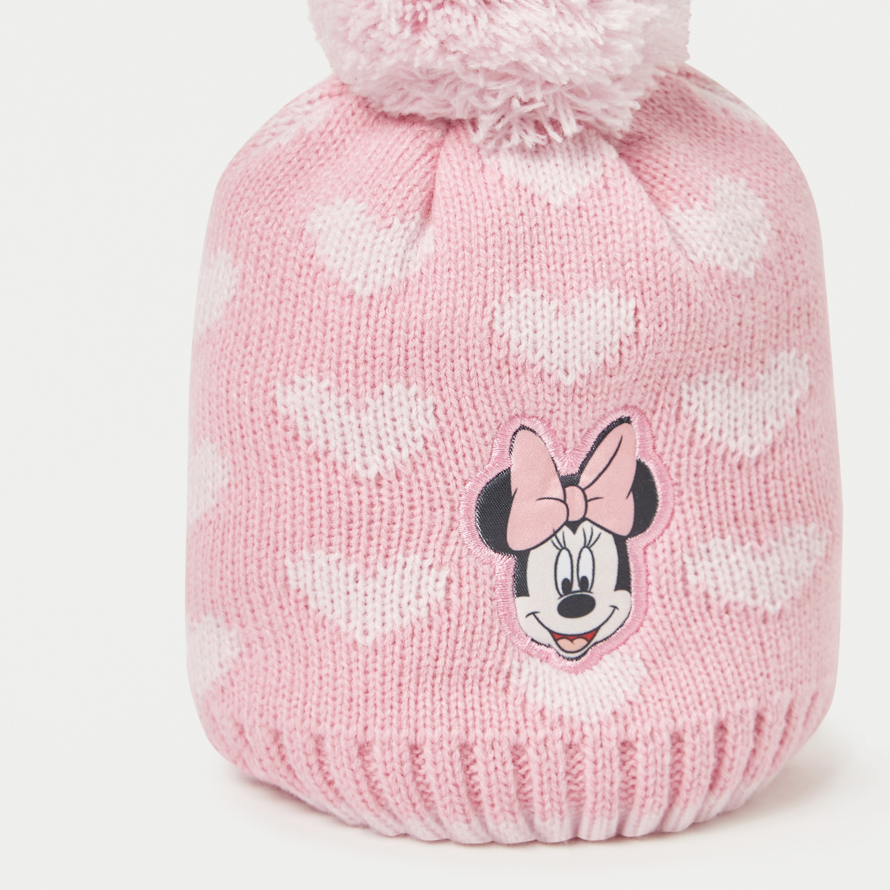 Disney Minnie Mouse Embroidered Beanie Cap with Pom Pom Detail-baby-girls-clothing-winterwear-winteraccessories-image-4