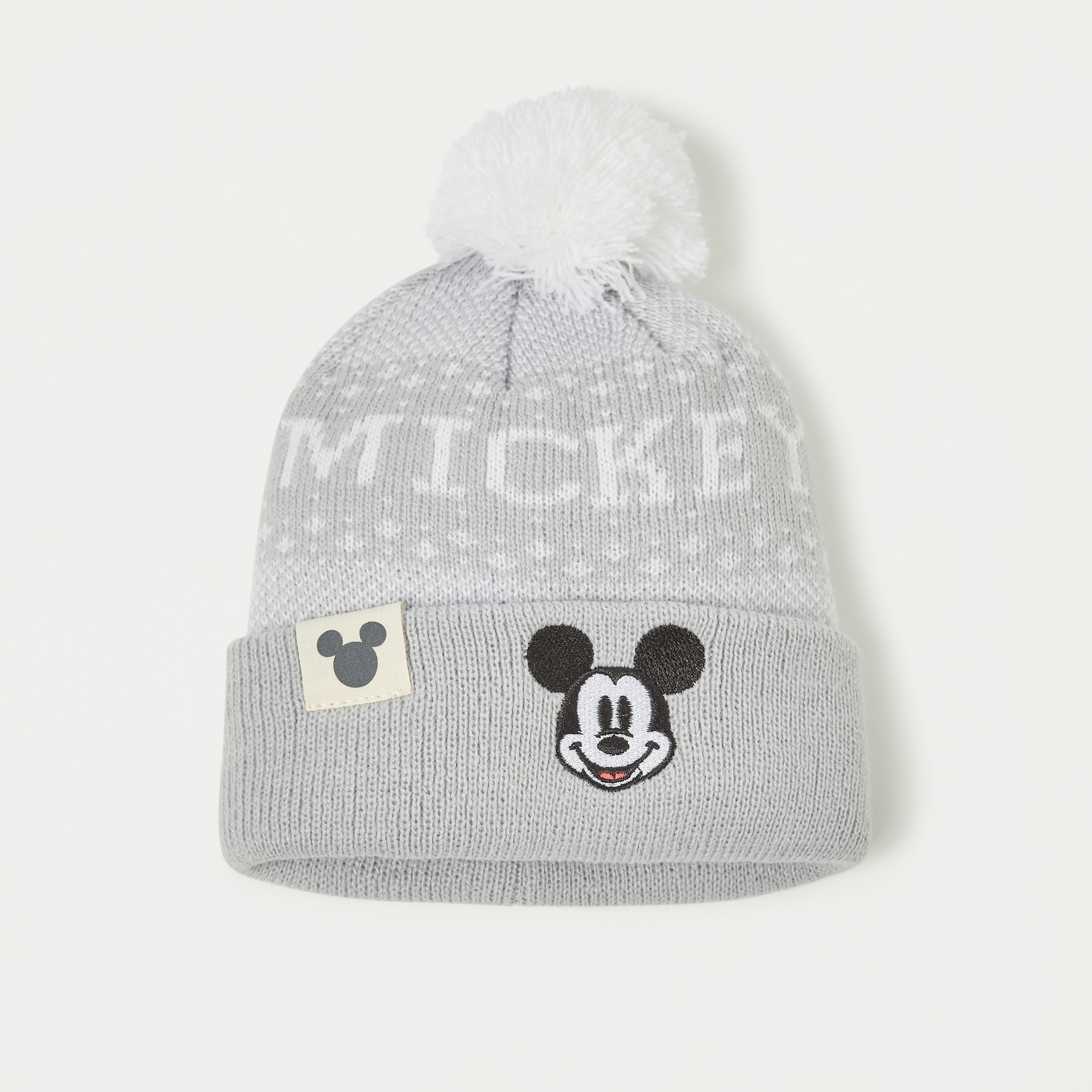 Disney Mickey Mouse Embroidered Beanie Cap with Pom Pom Detail-baby-boys-accessories-caps-image-1