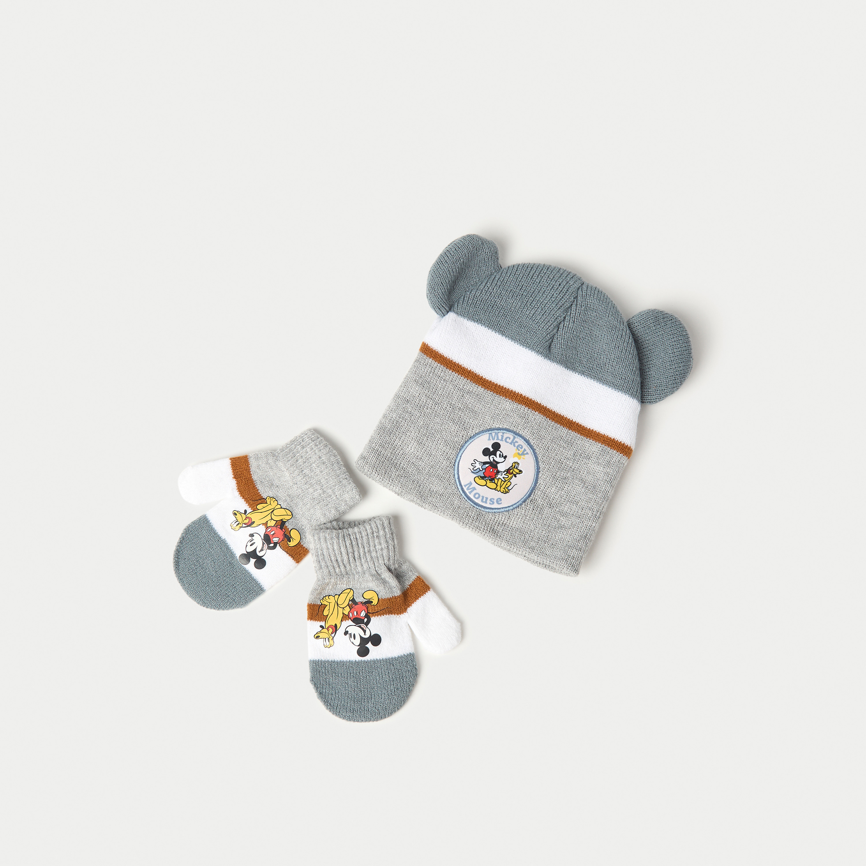 Disney Mickey and Friends Print Beanie Cap with Gloves-baby-boys-clothing-winterwear-winteraccessories-image-1