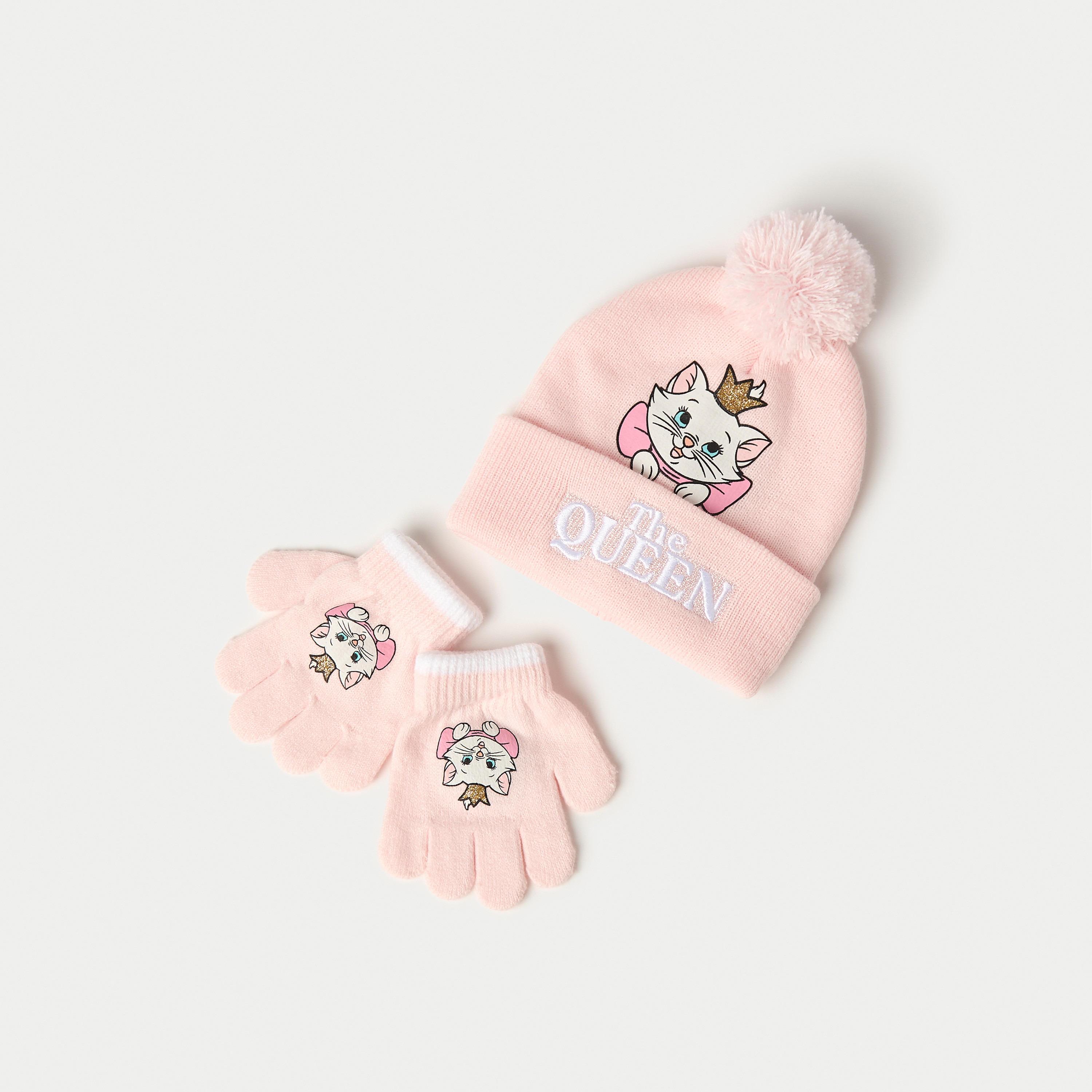 Disney Marie Print Beanie Cap with Gloves-baby-girls-accessories-caps-image-1