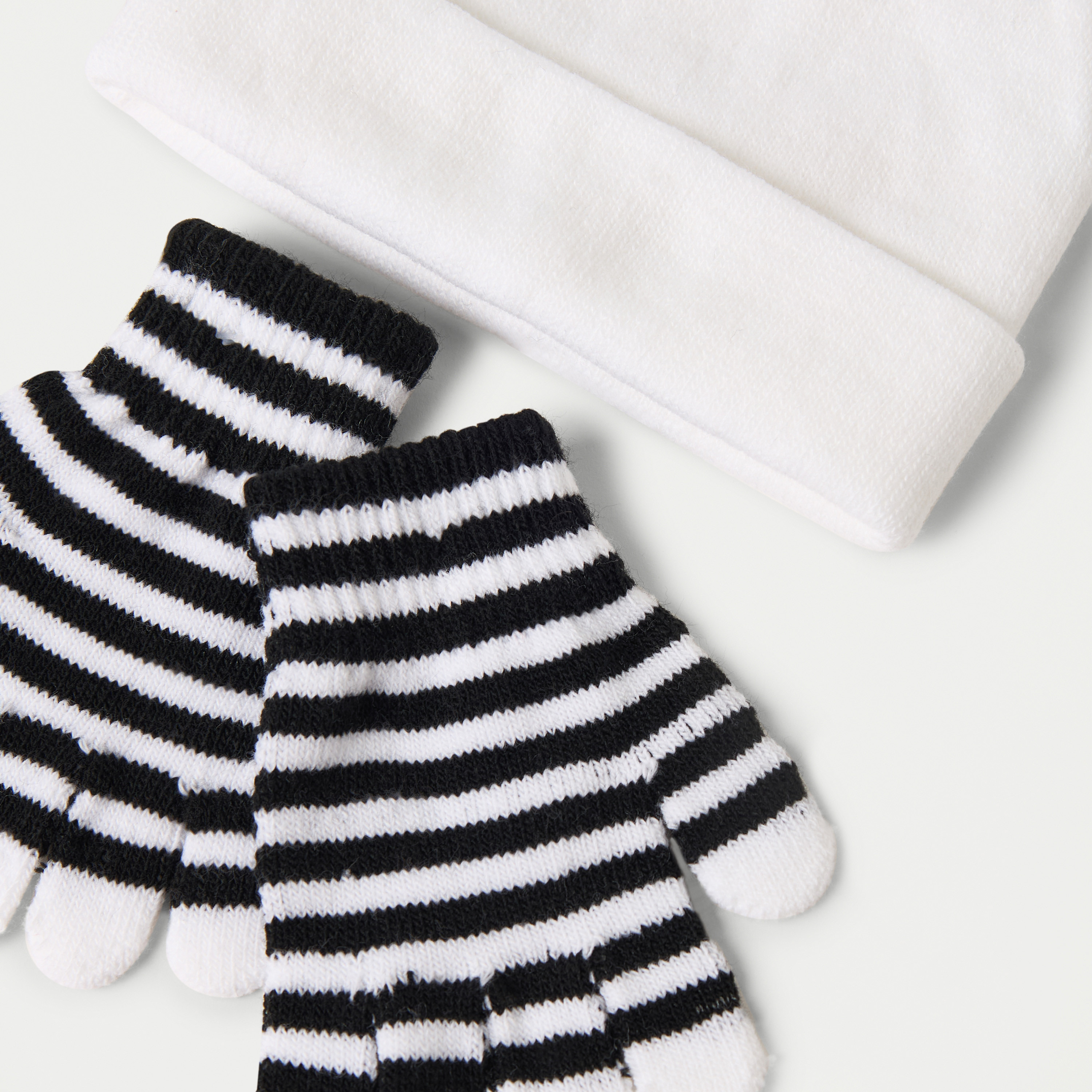 Juniors Solid Beanie Cap with Striped Gloves Set-baby-boys-accessories-caps-image-4