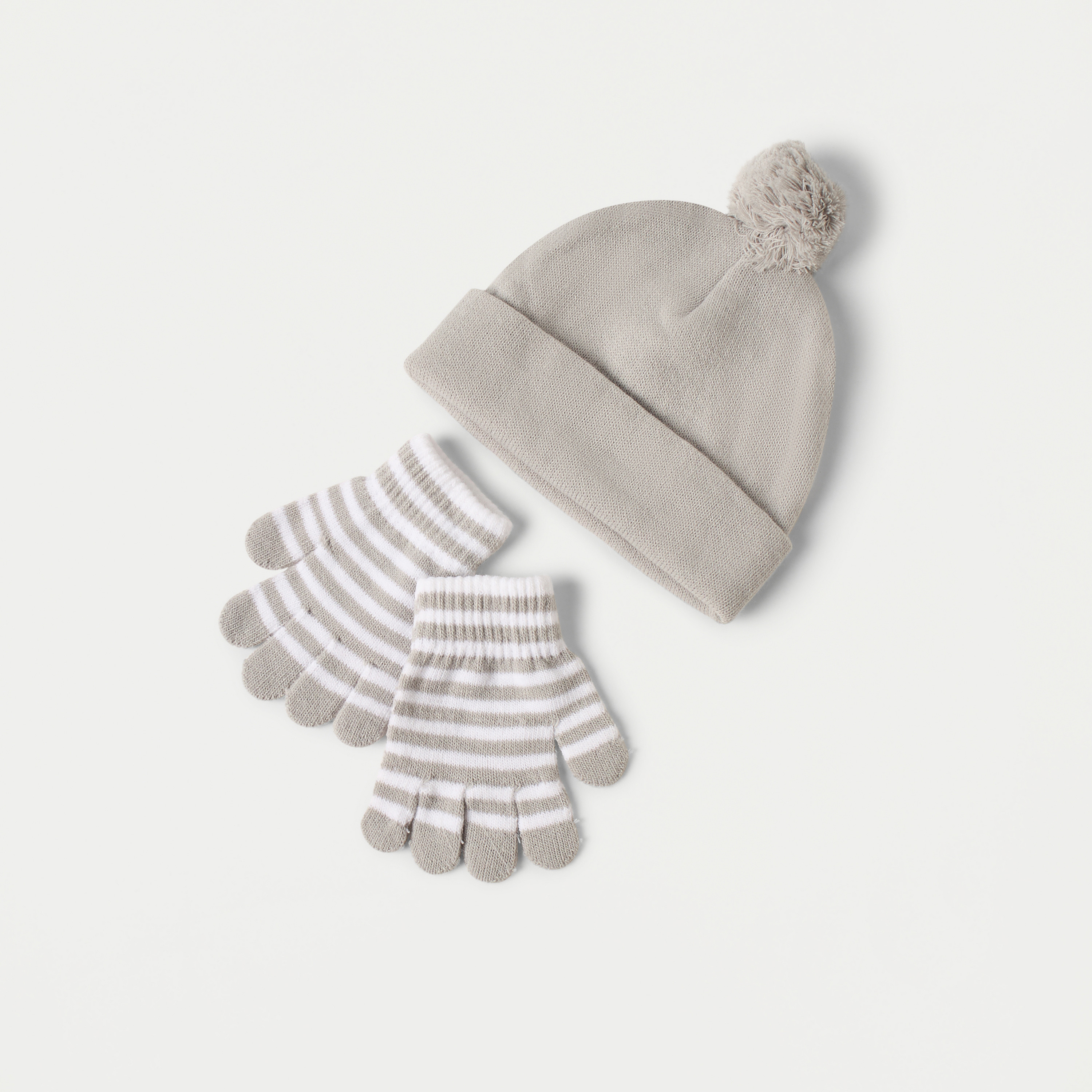 Juniors Solid Cap and Striped Gloves Set-baby-boys-accessories-caps-image-1