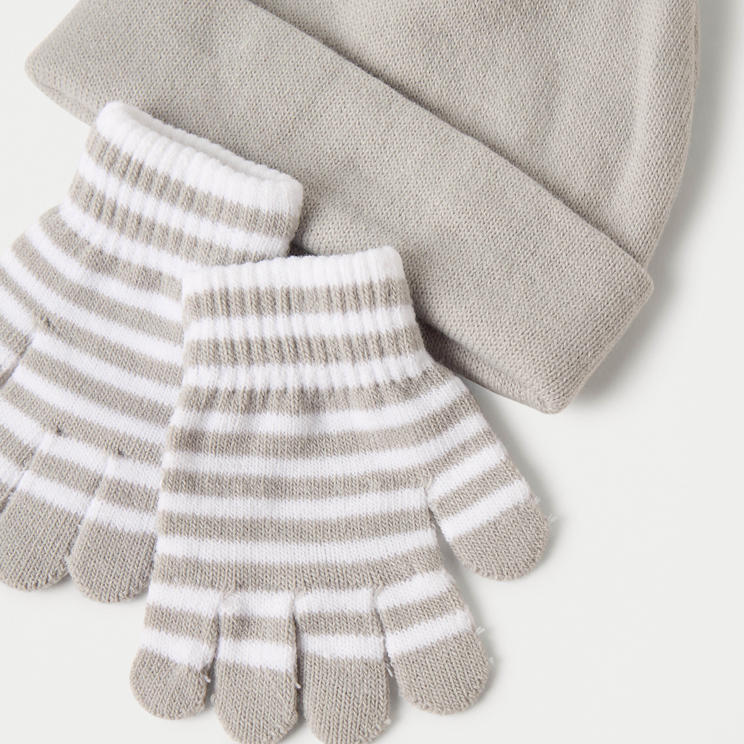 Juniors Solid Cap and Striped Gloves Set-baby-boys-accessories-caps-image-4