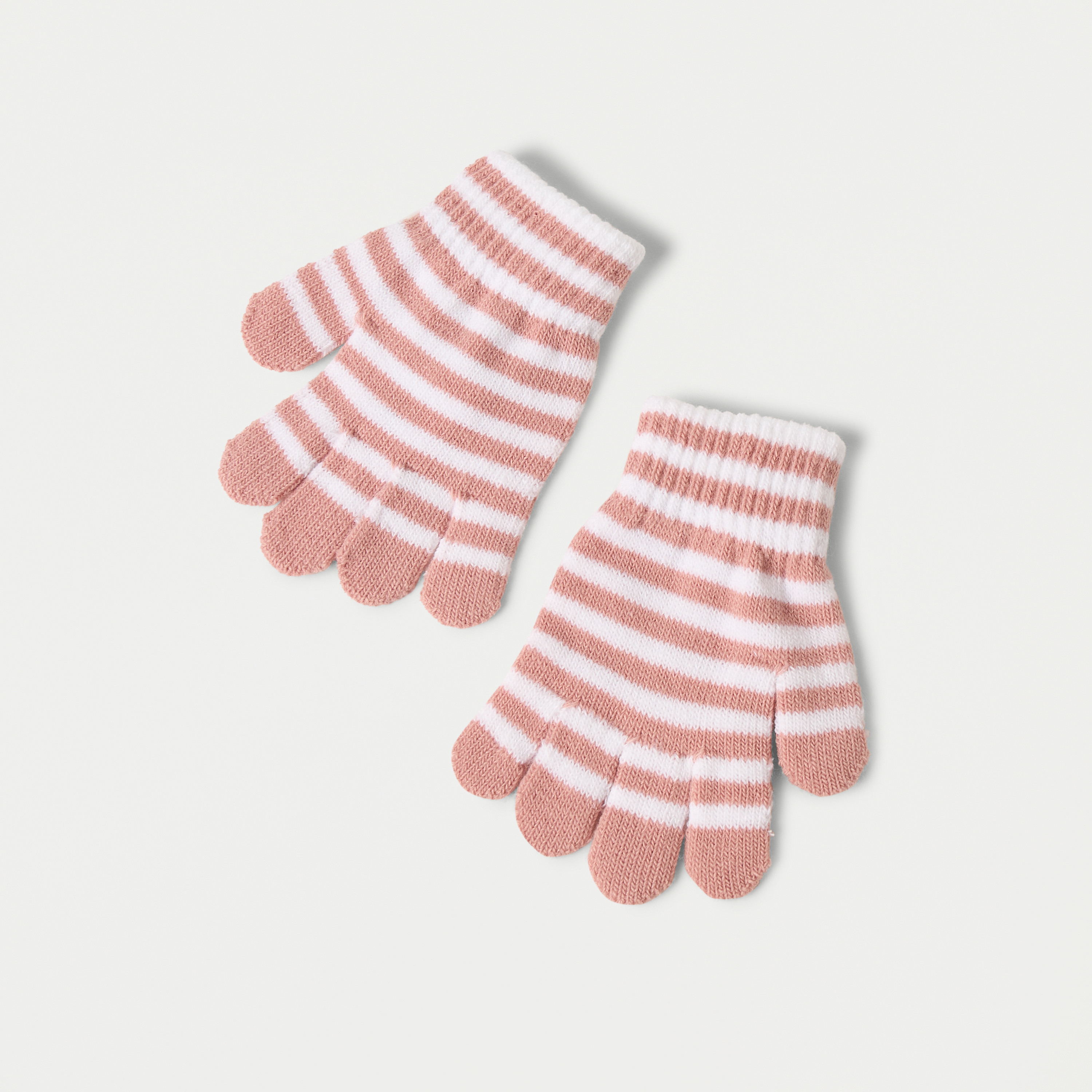 Juniors Solid Beanie Cap and Striped Gloves Set-baby-girls-accessories-caps-image-3