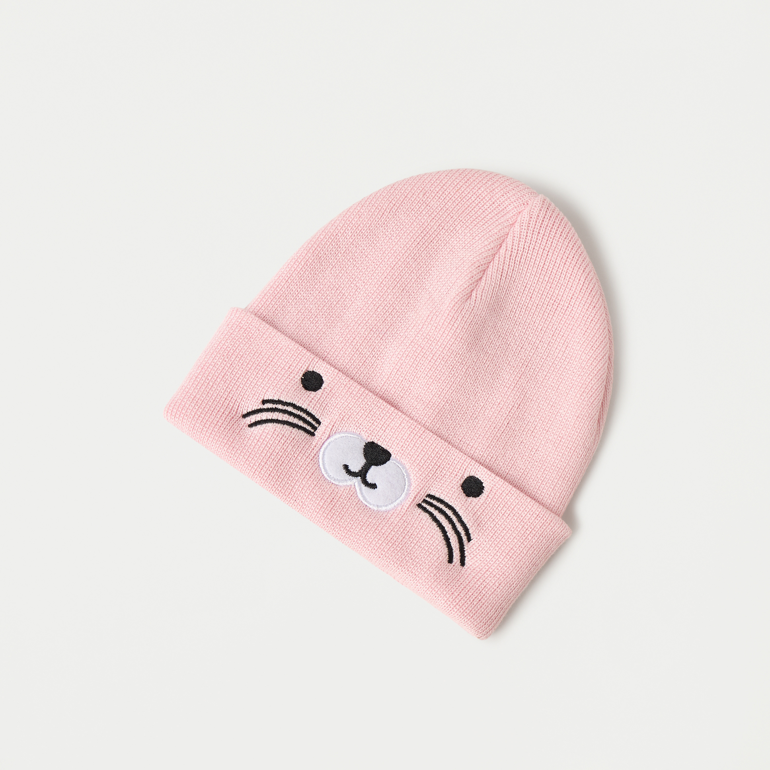 Juniors Animal Face Embroidered Beanie Cap-baby-girls-accessories-caps-image-1