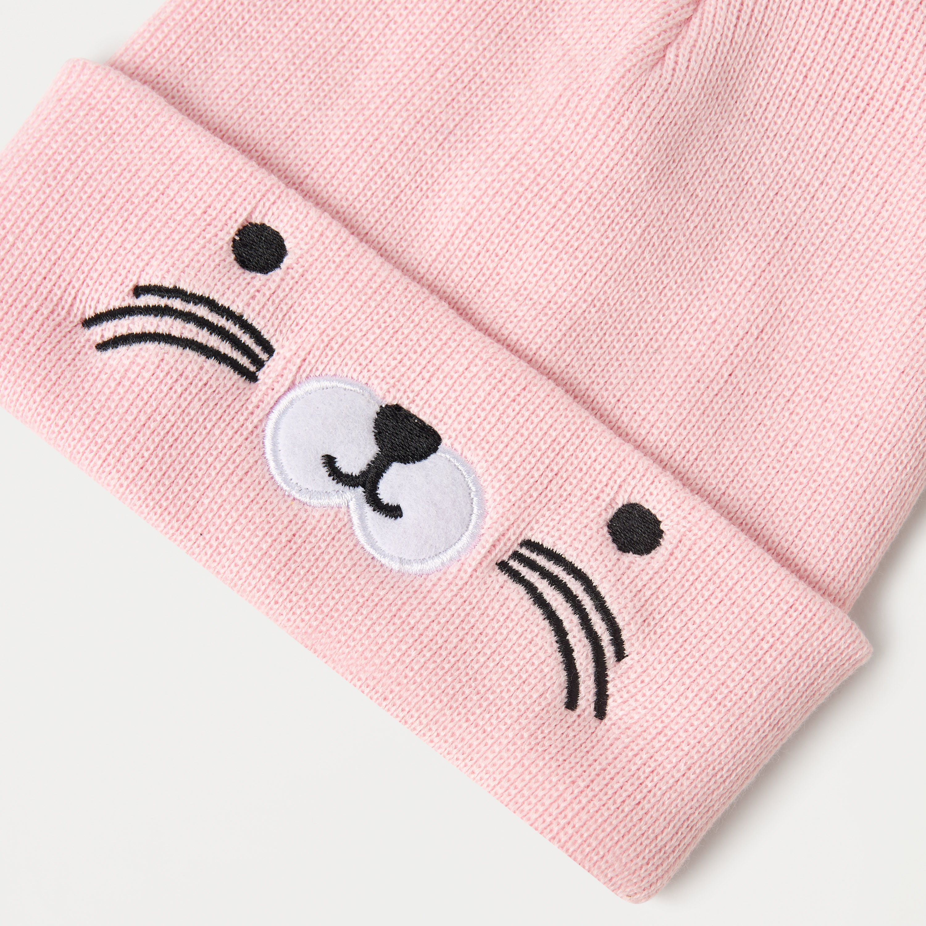 Juniors Animal Face Embroidered Beanie Cap-baby-girls-accessories-caps-image-3