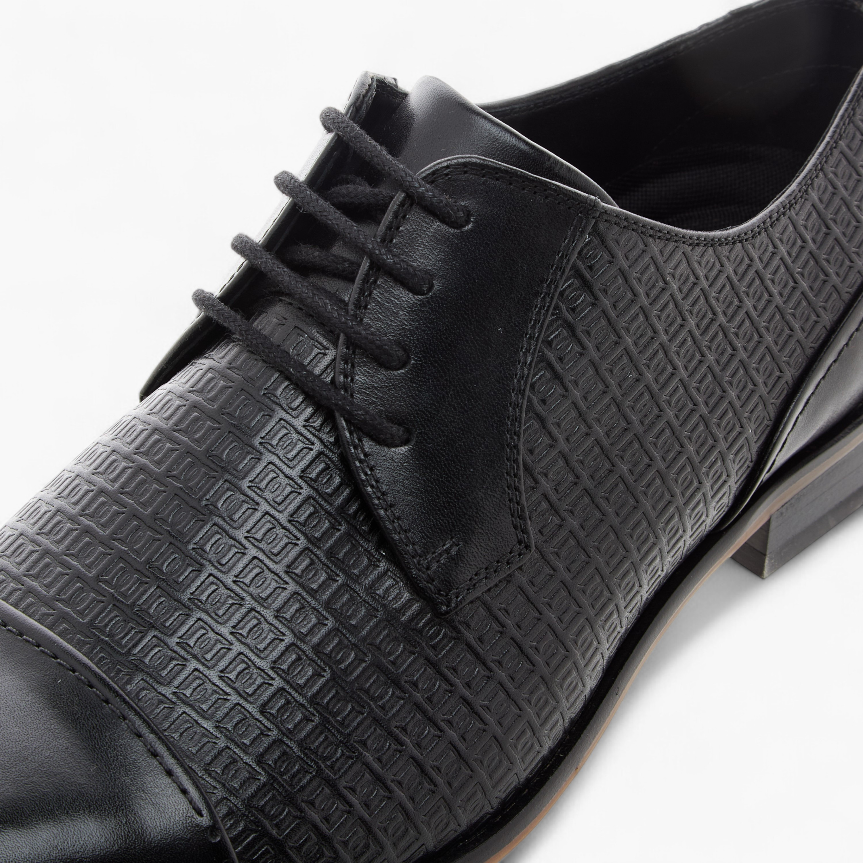 Duchini Men's Textured Derby Shoes with Lace-Up Closure-men-shoes-formalshoes-image-4