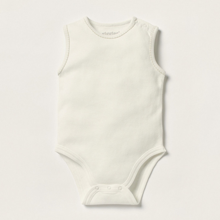 Giggles Textured Sleeveless Bodysuit with Button Closure