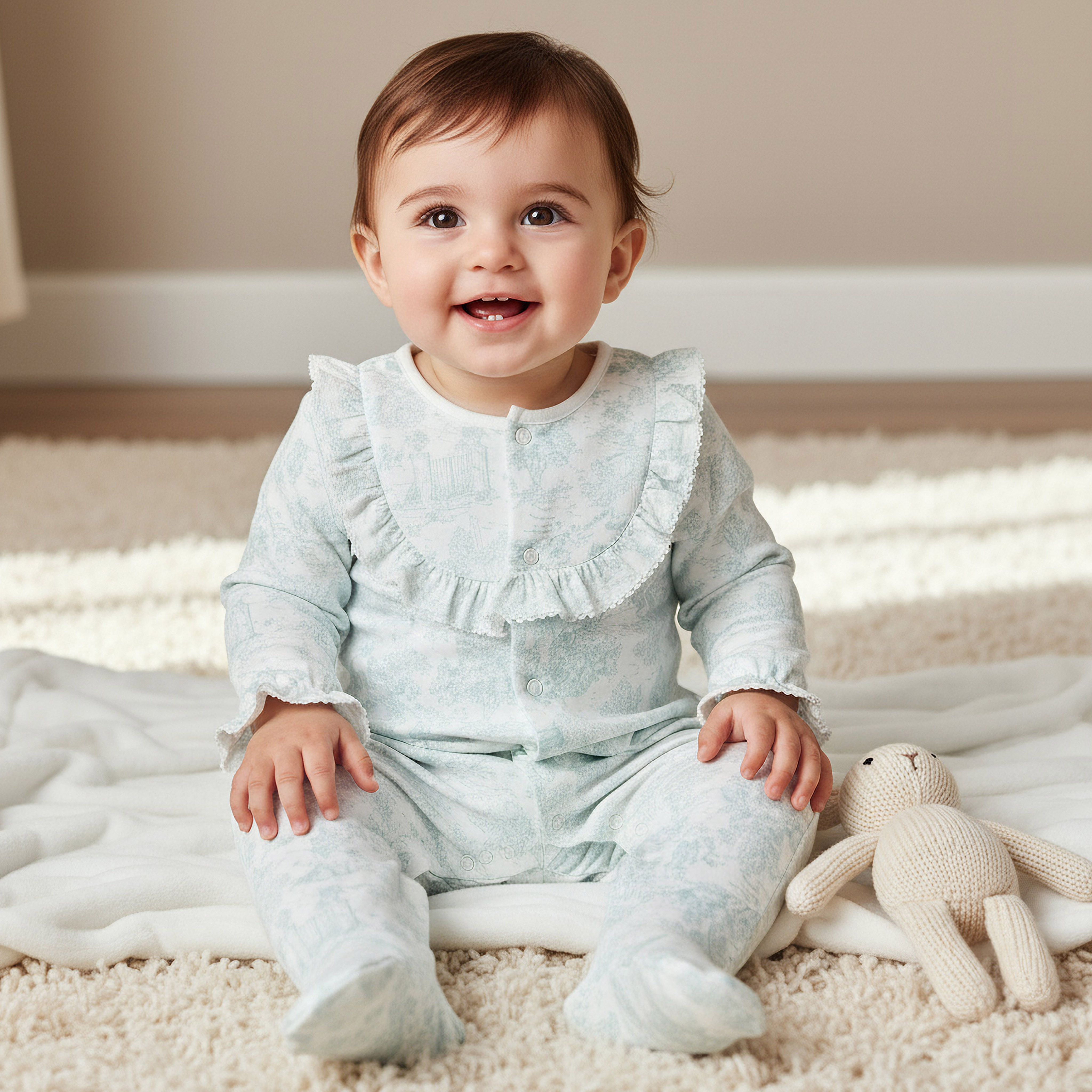 Giggles Cotton Round Neck Long Sleeve Sleepsuit with Ruffle Design-baby-girls-clothing-nightwear-sleepsuits-image-1