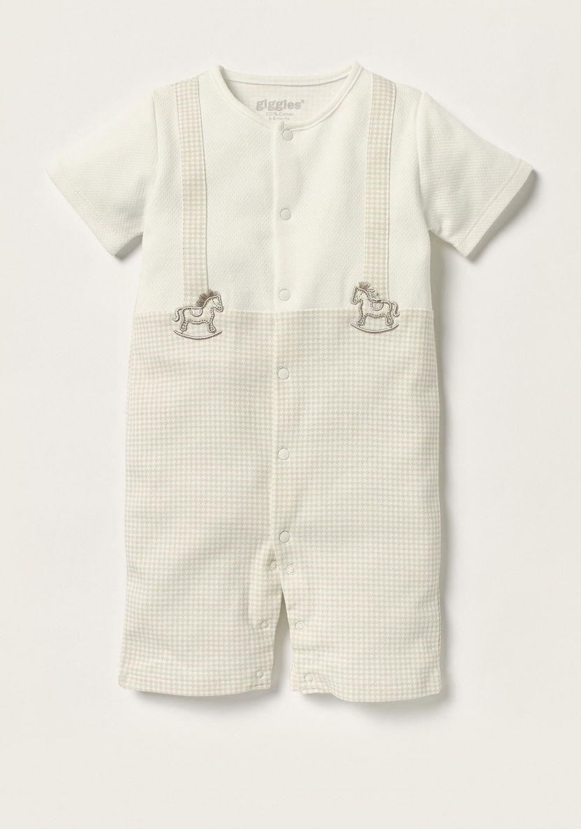 Giggles Checked Romper with Round Neck and Short Sleeves-Rompers%2C Dungarees and Jumpsuits-image-0