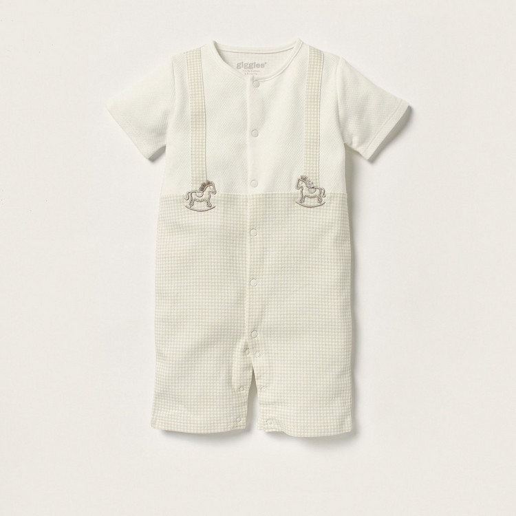 Giggles Checked Romper with Round Neck and Short Sleeves