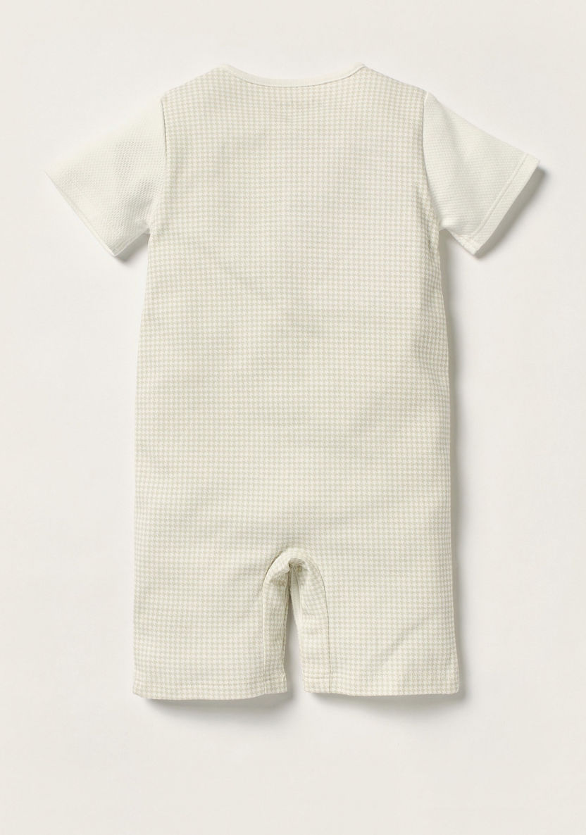 Giggles Checked Romper with Round Neck and Short Sleeves-Rompers%2C Dungarees and Jumpsuits-image-2