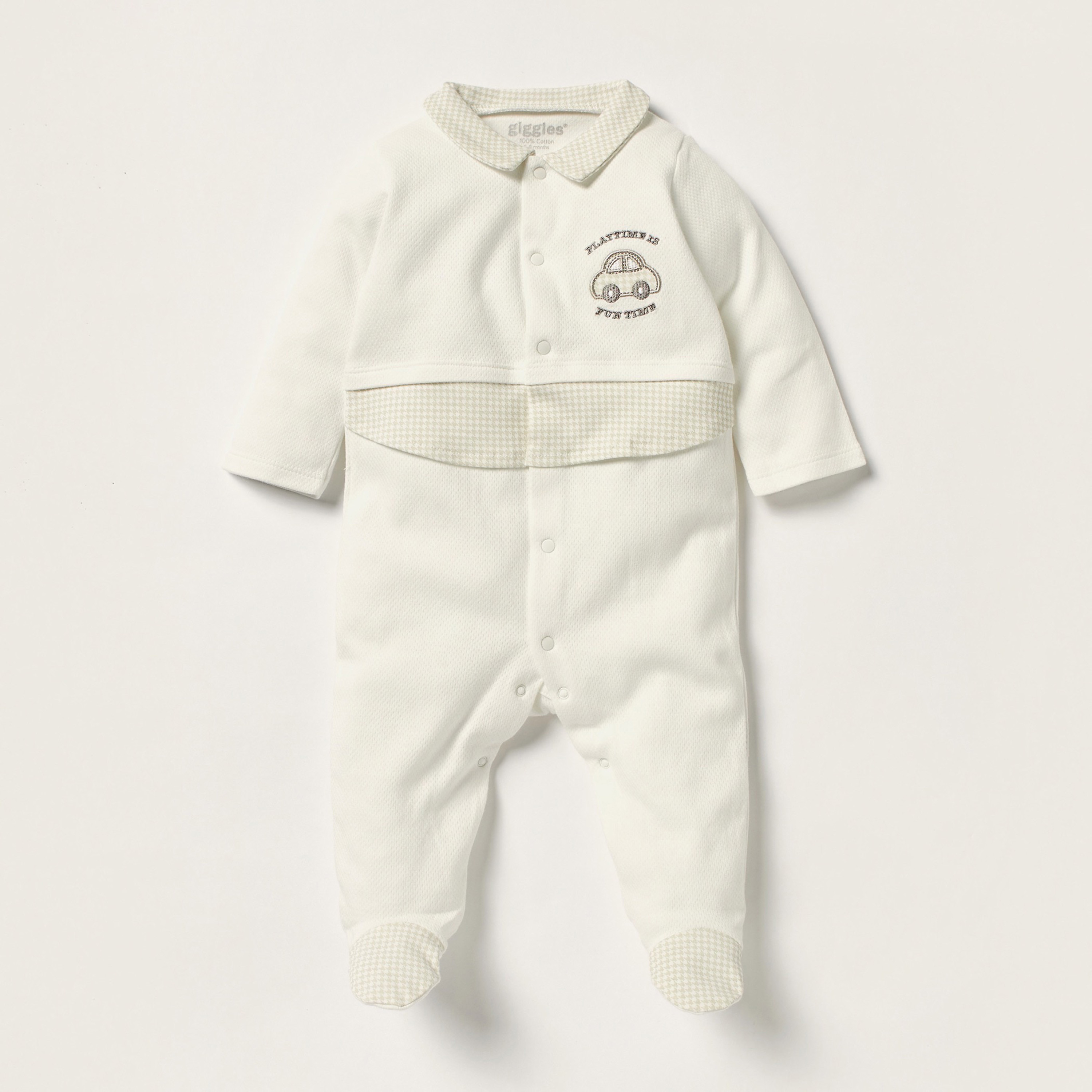 Giggles Embroidered Closed Feet Sleepsuit with Collared Neck-baby-boys-clothing-nightwear-sleepsuits-image-1