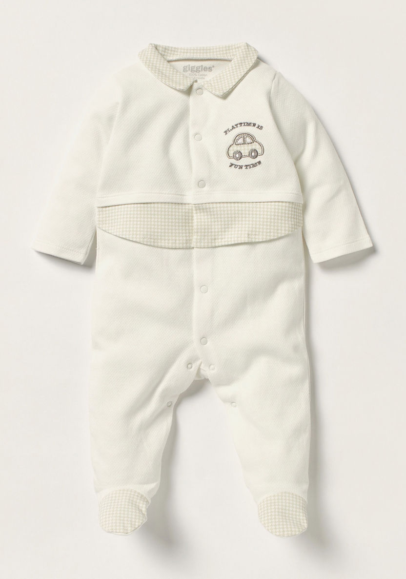 Giggles Embroidered Closed Feet Sleepsuit with Collared Neck-Sleepsuits-image-0