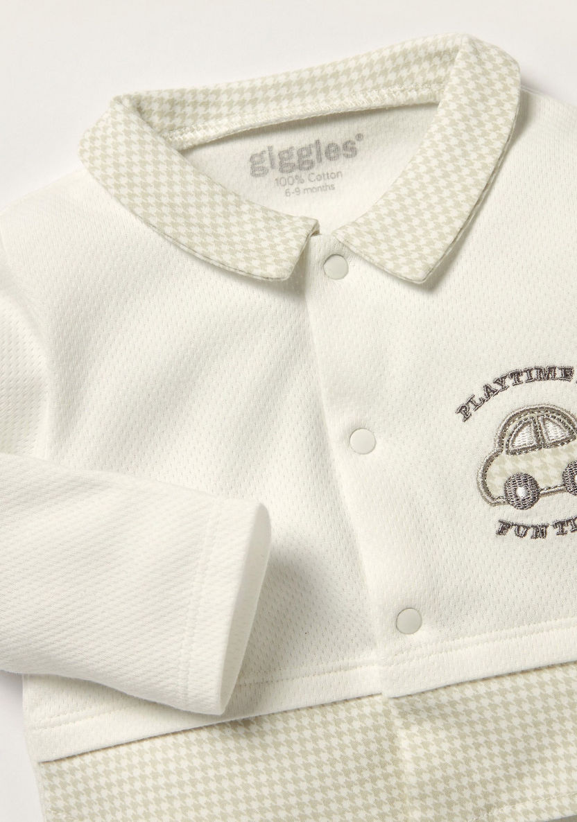 Giggles Embroidered Closed Feet Sleepsuit with Collared Neck-Sleepsuits-image-1