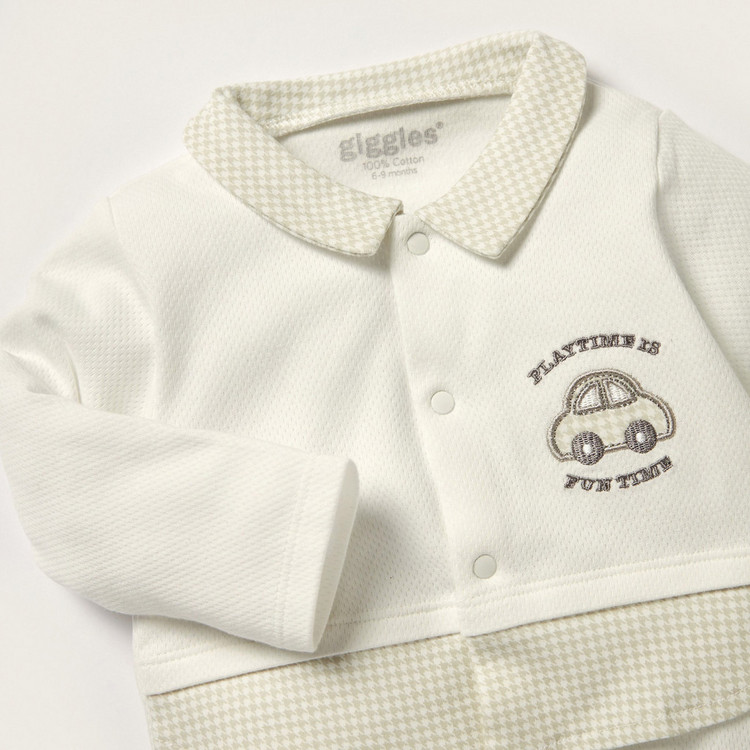 Giggles Embroidered Closed Feet Sleepsuit with Collared Neck