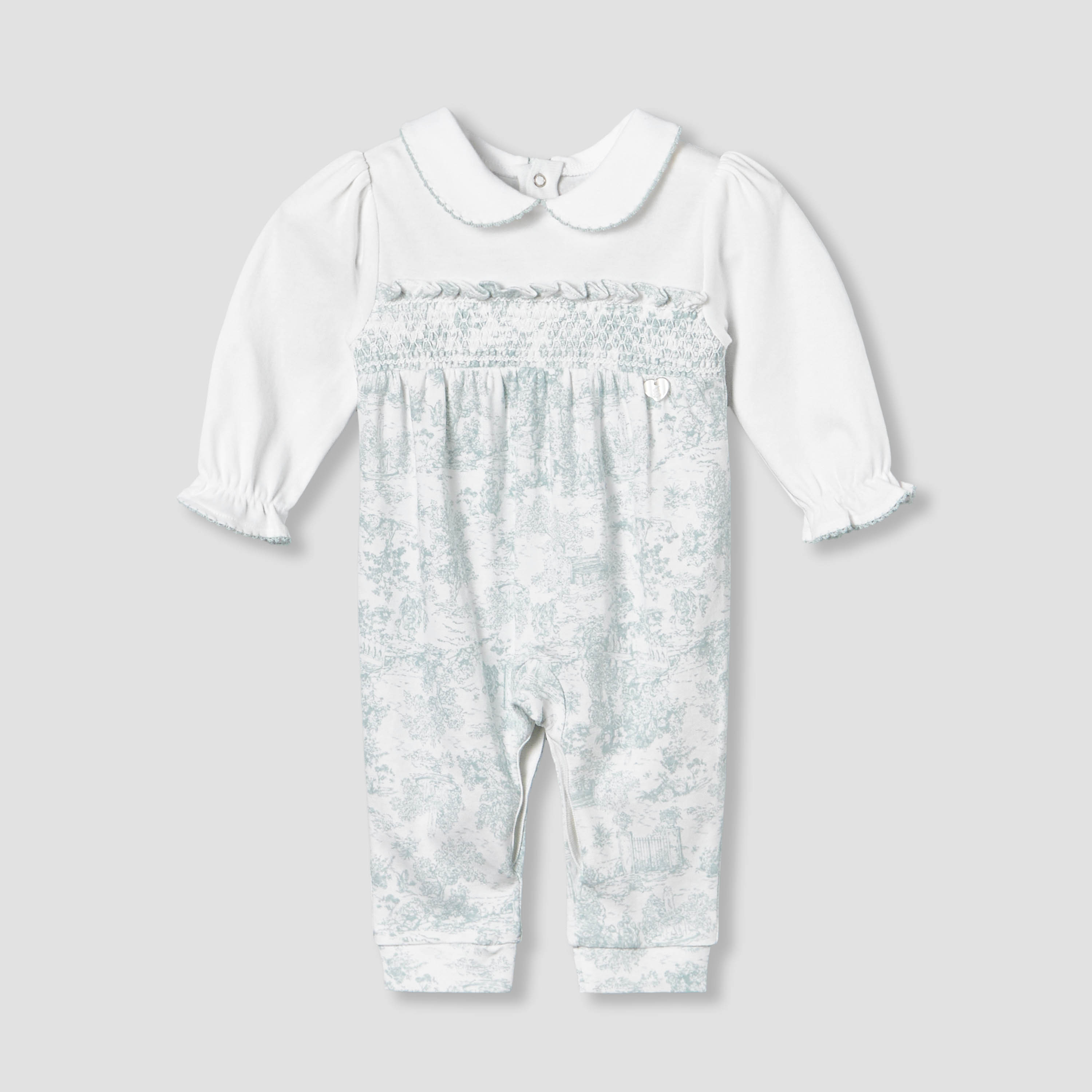 Giggles Peter Pan Collar Long Sleeves Sleepsuit with Smock Design-baby-girls-clothing-nightwear-sleepsuits-image-2